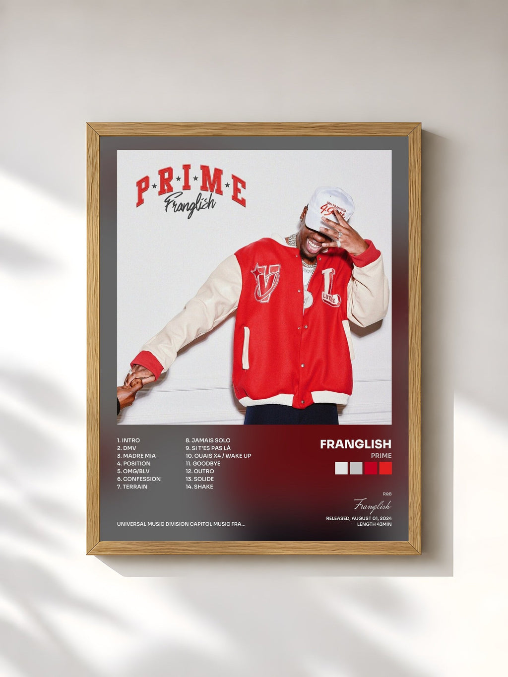 #bois Tableau de l'album Prime de Franglish, cadre en bois brut, imprimé et encadré en France