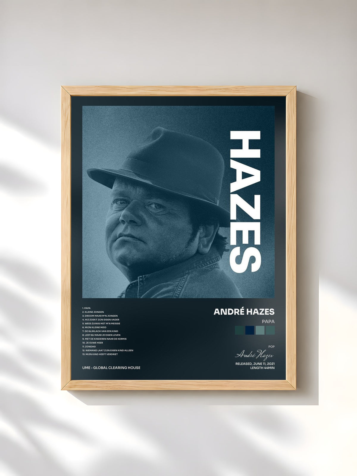 #bois Tableau de l'album Papa de André Hazes, cadre en bois brut, imprimé et encadré en France