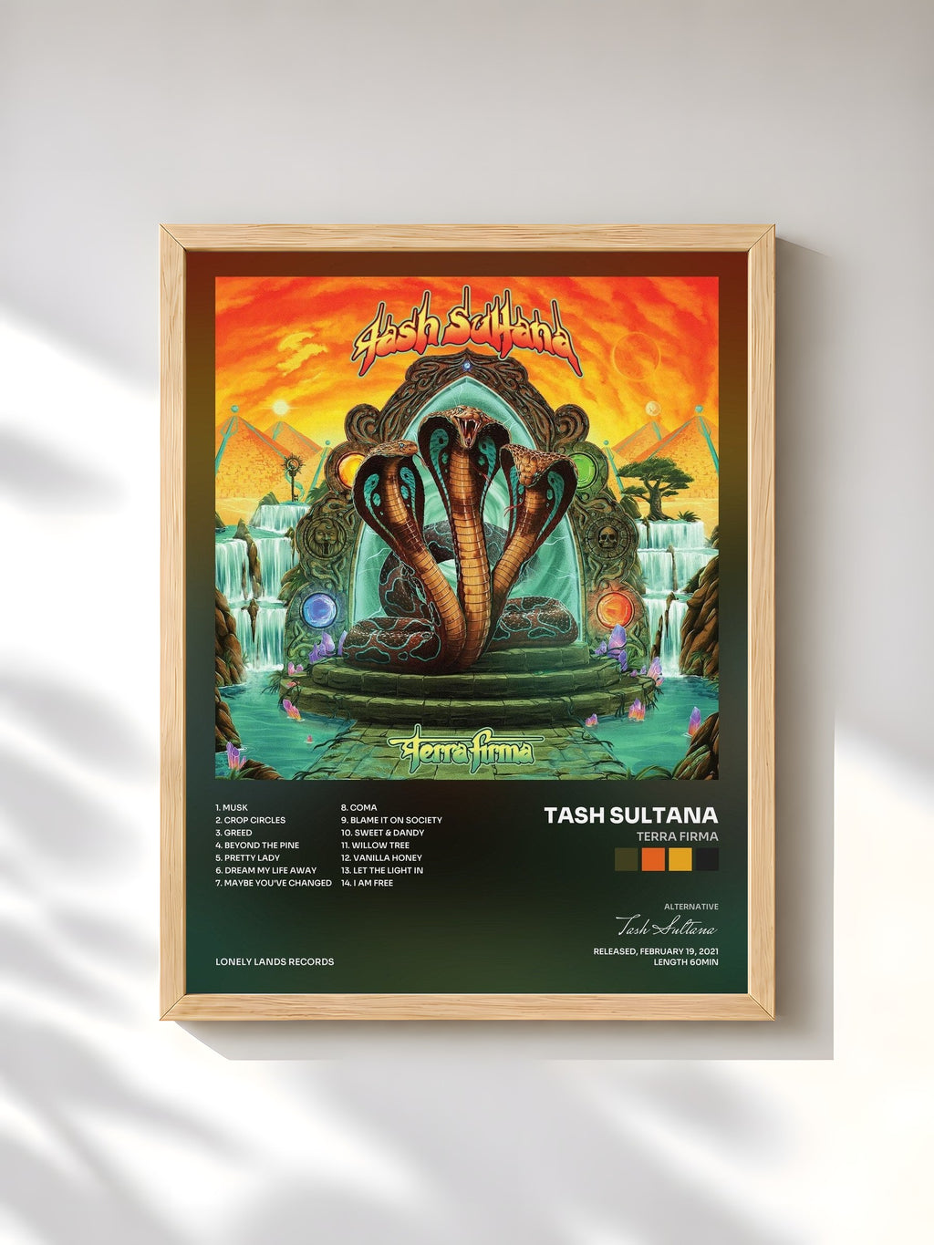 #bois Tableau de l'album Terra Firma de Tash Sultana, cadre en bois brut, imprimé et encadré en France