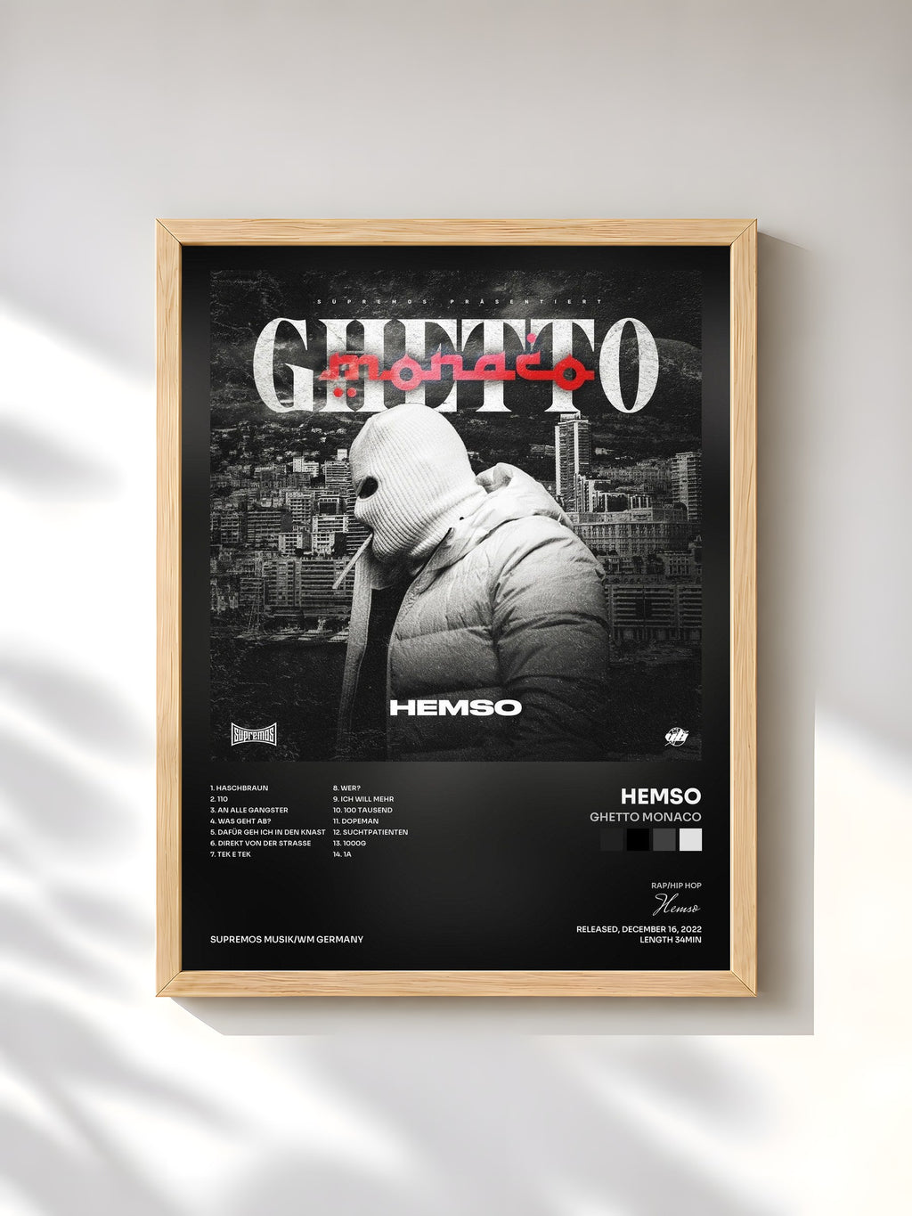 #bois Tableau de l'album Ghetto Monaco de Hemso, cadre en bois brut, imprimé et encadré en France