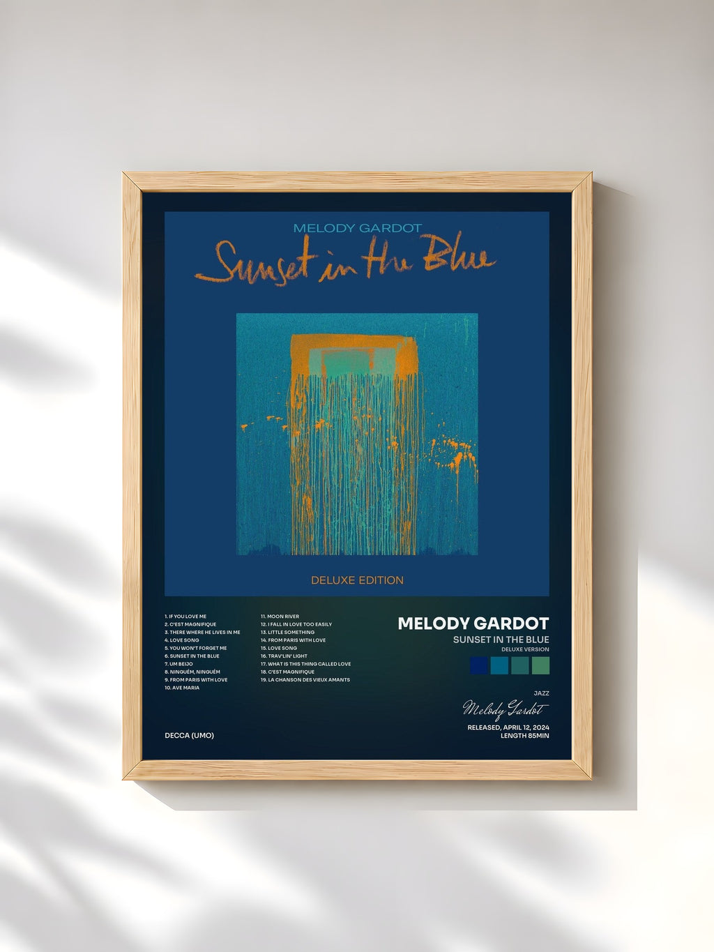 #bois Tableau de l'album Sunset In The Blue (Deluxe Version) de Melody Gardot, cadre en bois brut, imprimé et encadré en France