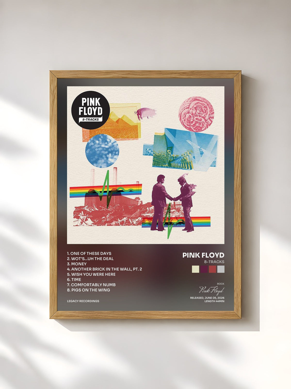 #bois Tableau de l'album 8-Tracks de Pink Floyd, cadre en bois brut, imprimé et encadré en France