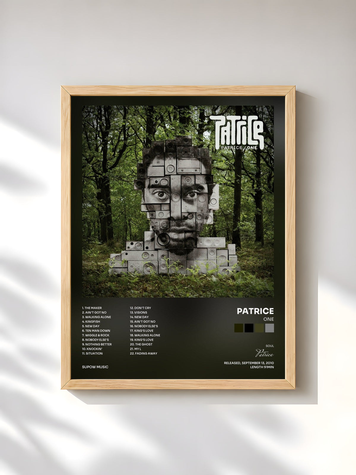 #bois Tableau de l'album One de Patrice, cadre en bois brut, imprimé et encadré en France