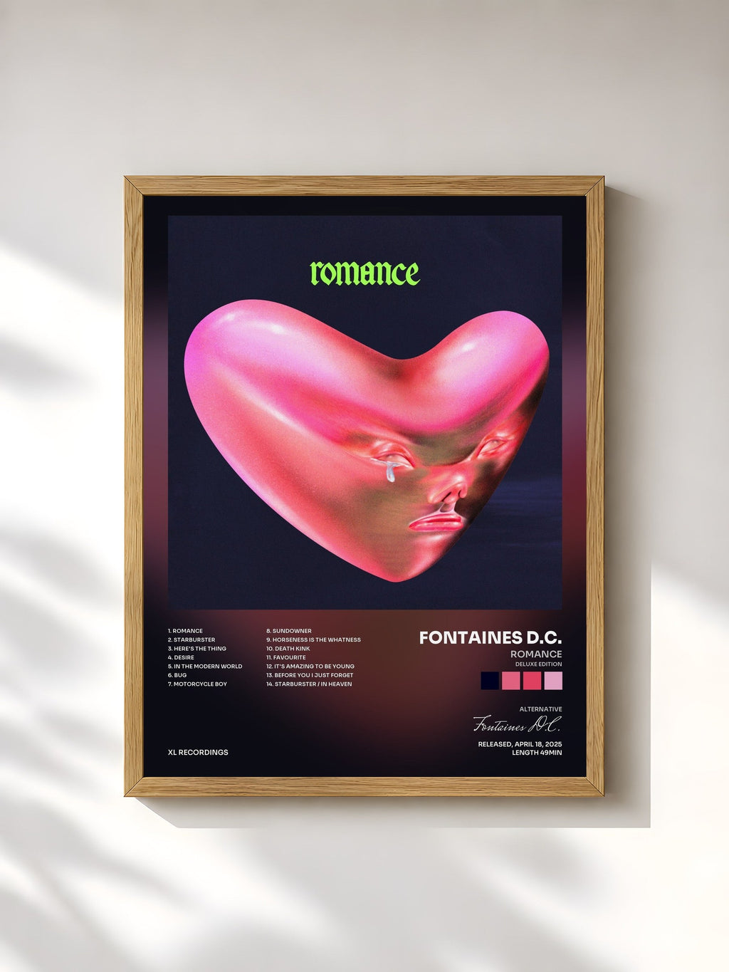 #bois Tableau de l'album Romance (Deluxe Edition) de Fontaines D.C., cadre en bois brut, imprimé et encadré en France