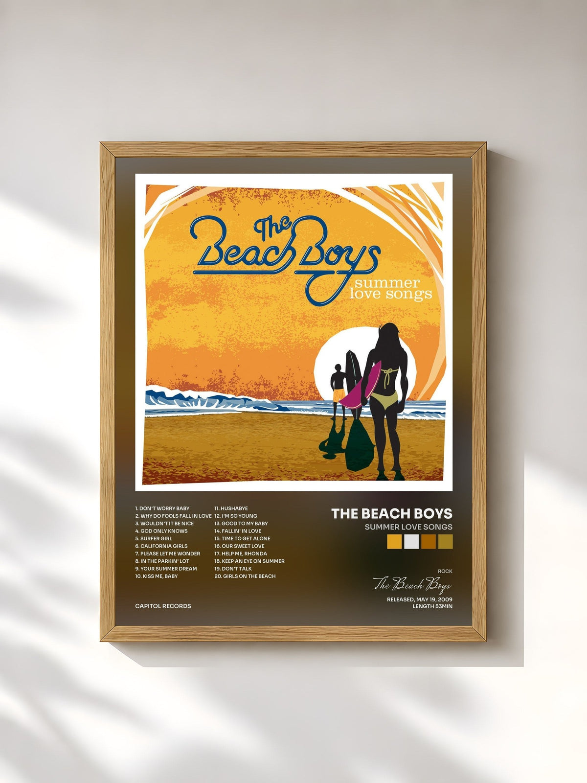 #bois Tableau de l'album Summer Love Songs de The Beach Boys, cadre en bois brut, imprimé et encadré en France