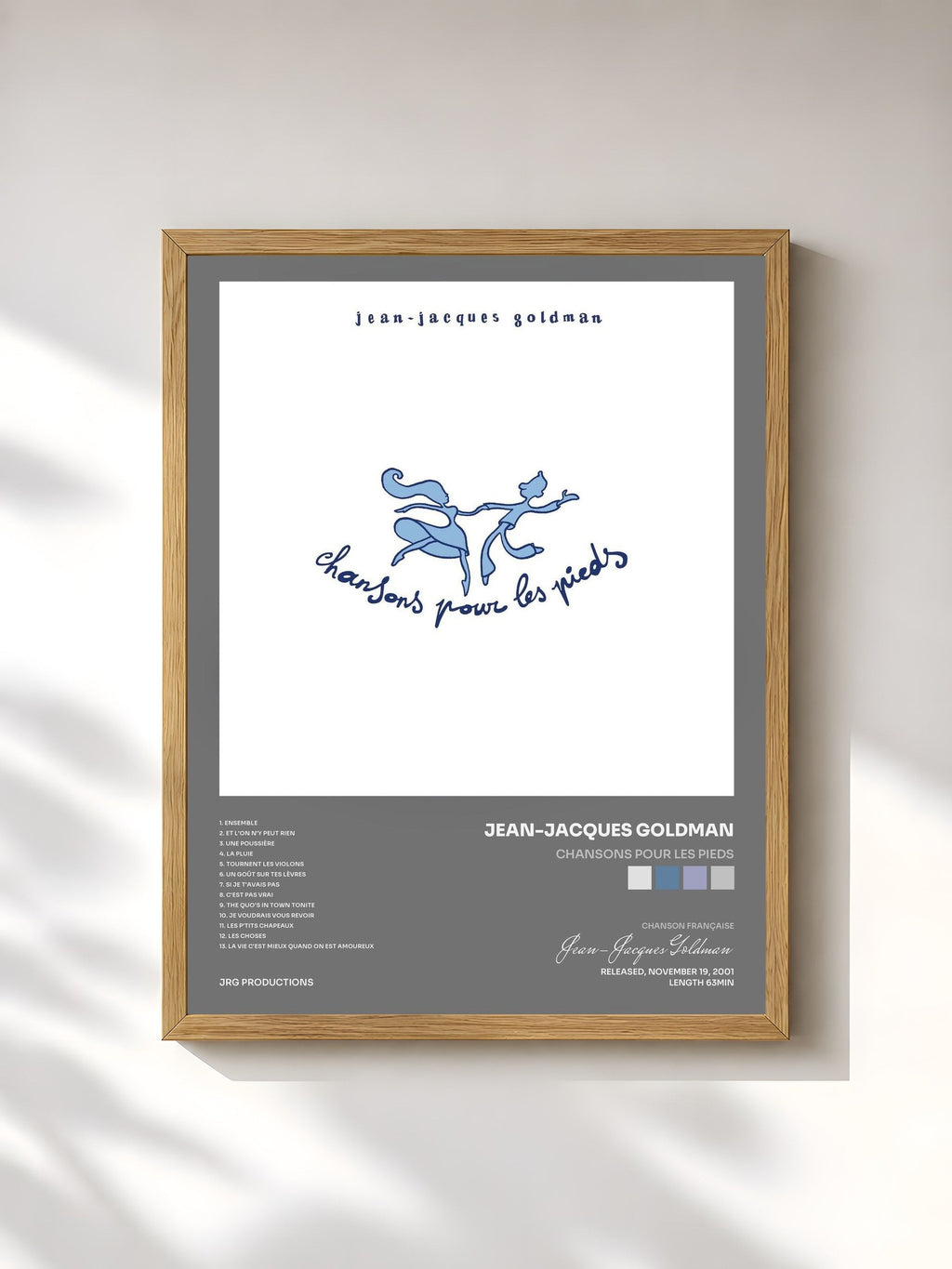 #bois Tableau de l'album Chansons pour les pieds de Jean-Jacques Goldman, cadre en bois brut, imprimé et encadré en France
