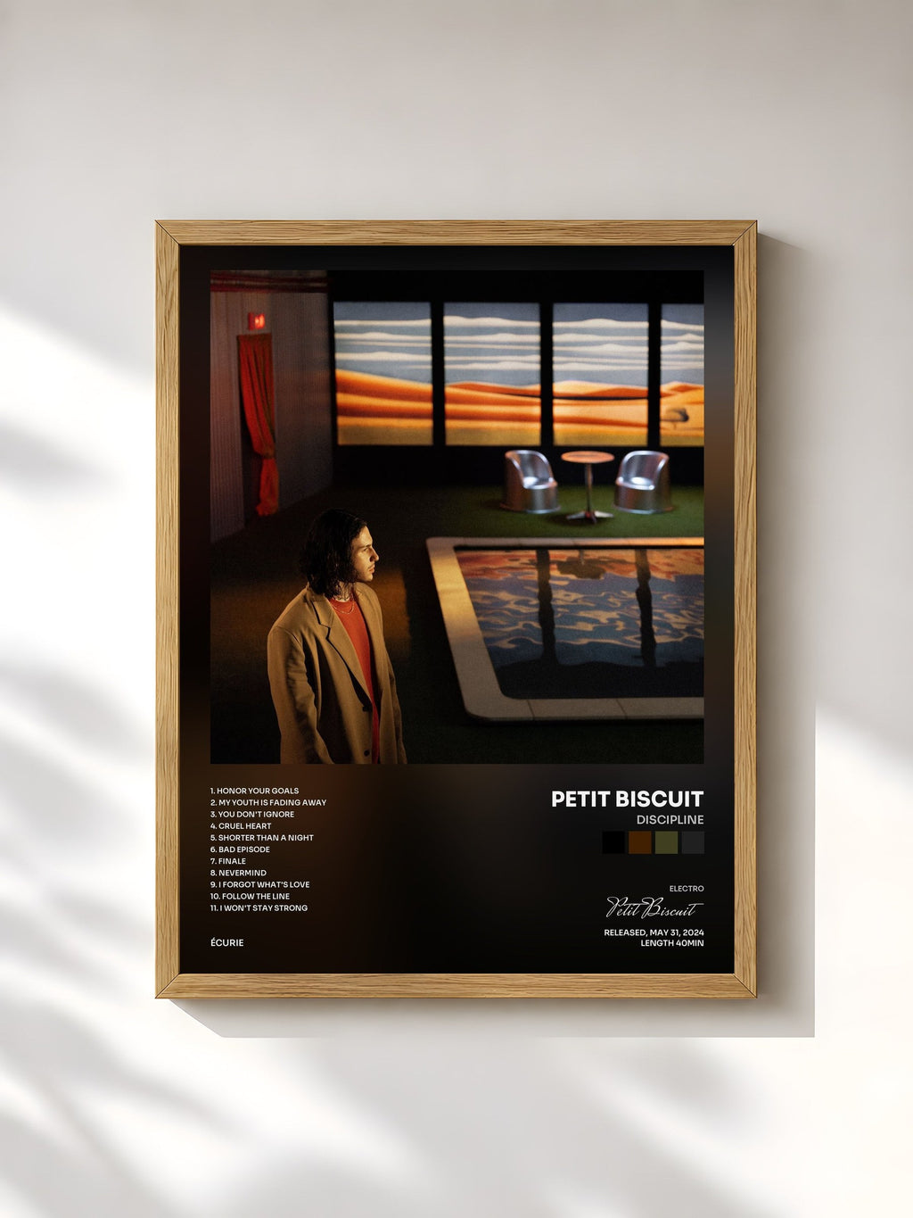 #bois Tableau de l'album Discipline de Petit Biscuit, cadre en bois brut, imprimé et encadré en France