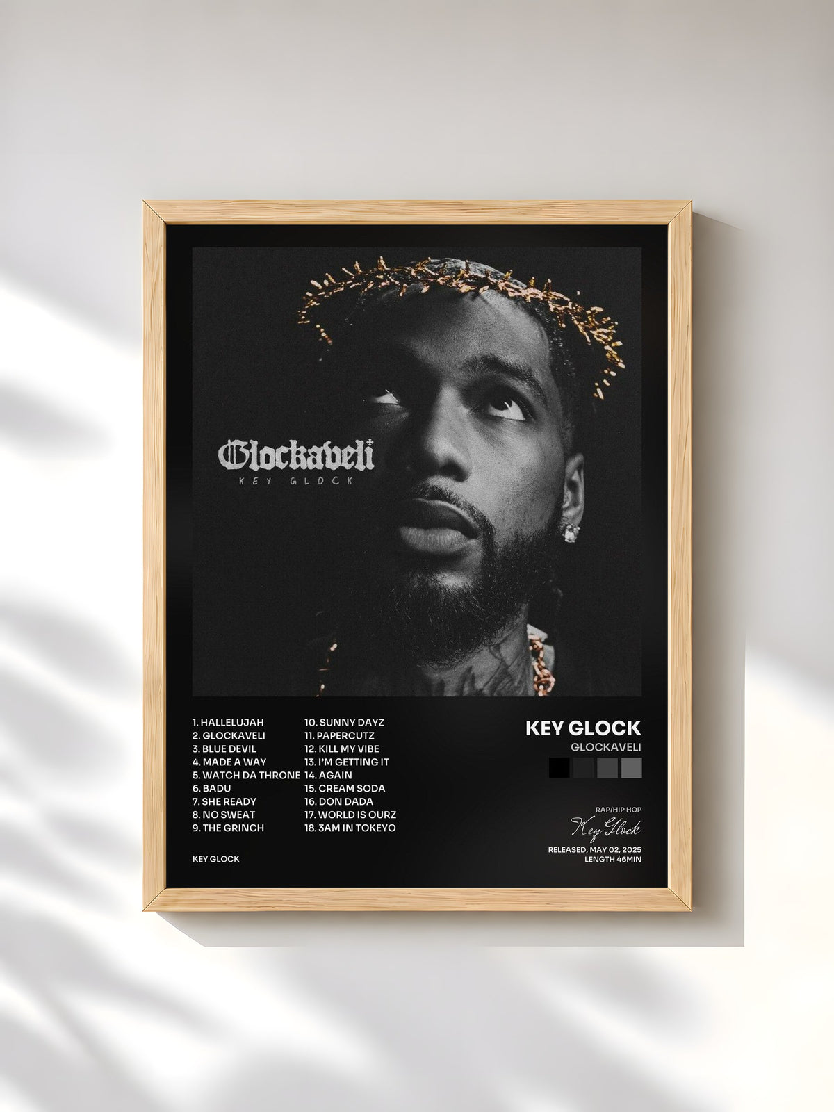 #bois Tableau de l'album Glockaveli de Key Glock, cadre en bois brut, imprimé et encadré en France