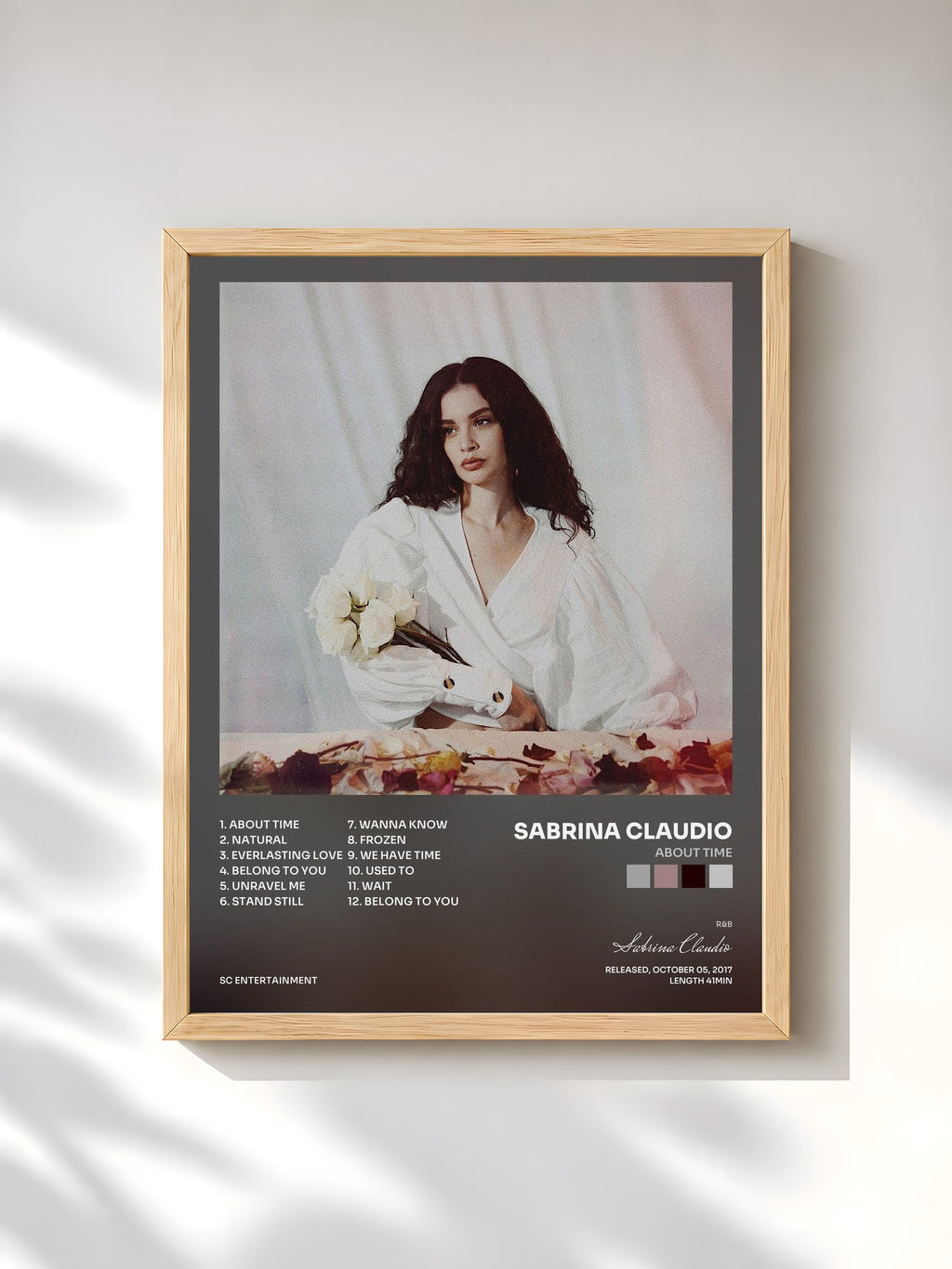 #bois Tableau de l'album About Time de Sabrina Claudio, cadre en bois brut, imprimé et encadré en France