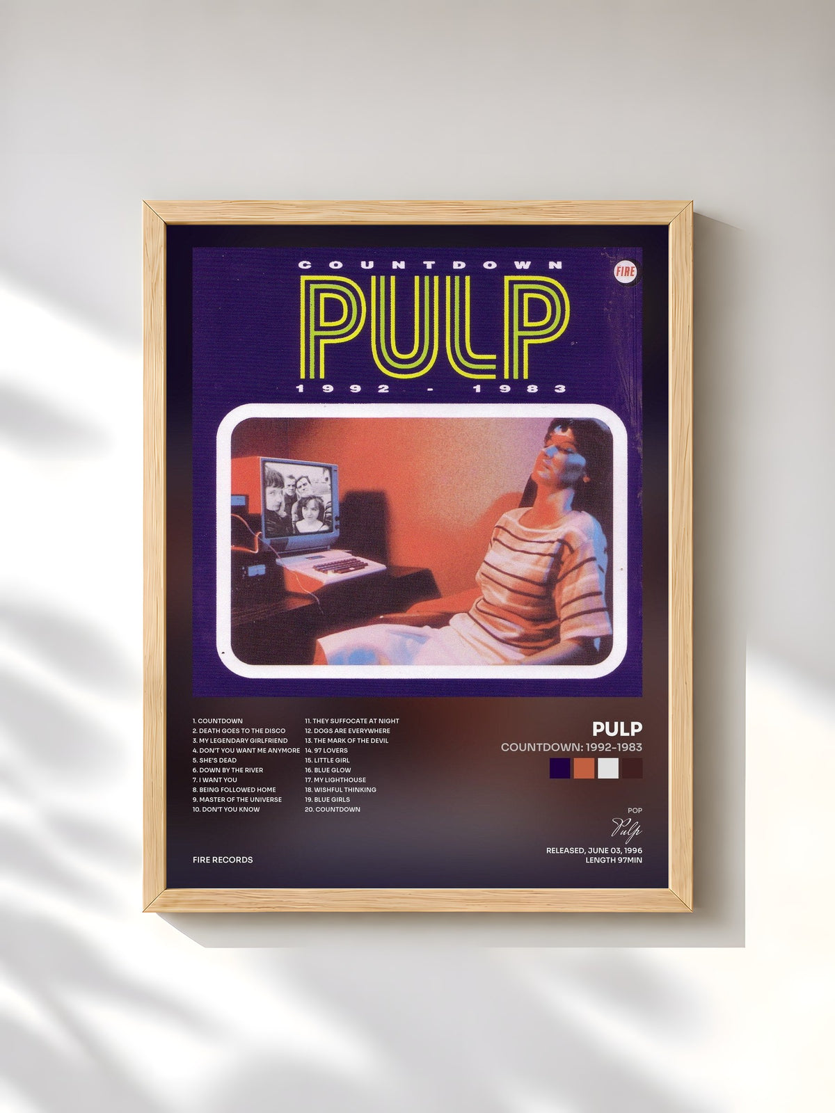 #bois Tableau de l'album Countdown: 1992-1983 de Pulp, cadre en bois brut, imprimé et encadré en France