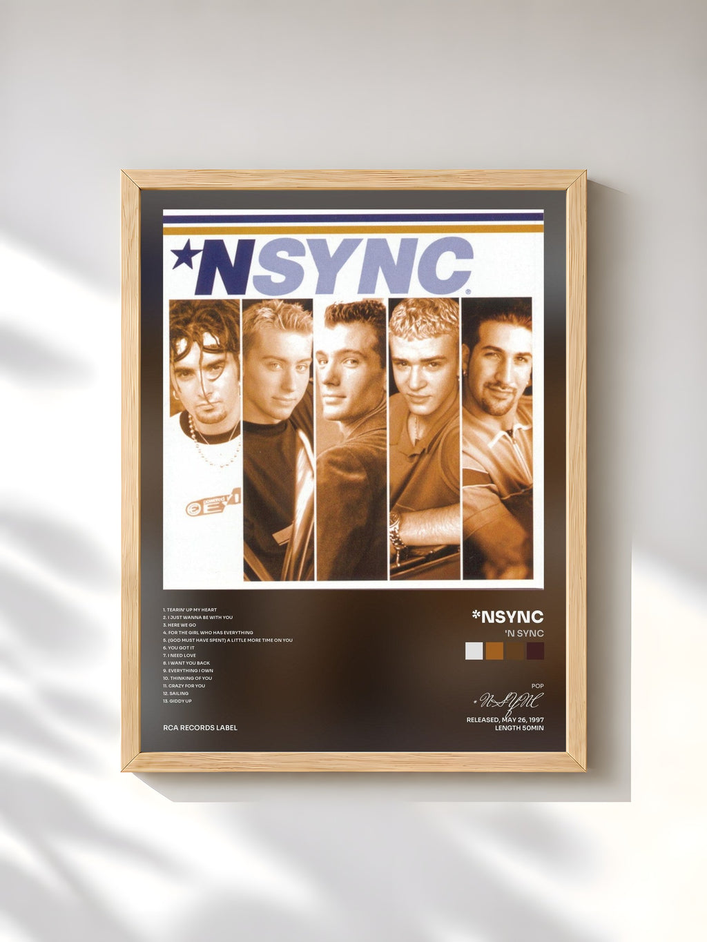 #bois Tableau de l'album 'N Sync de *NSYNC, cadre en bois brut, imprimé et encadré en France