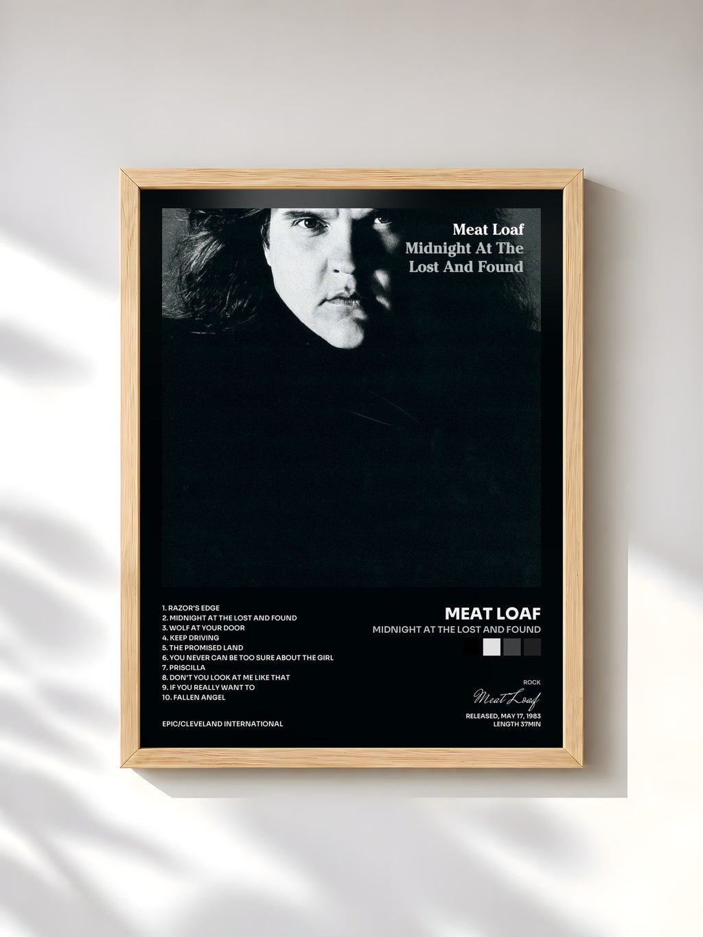 #bois Tableau de l'album Midnight At The Lost And Found de Meat Loaf, cadre en bois brut, imprimé et encadré en France