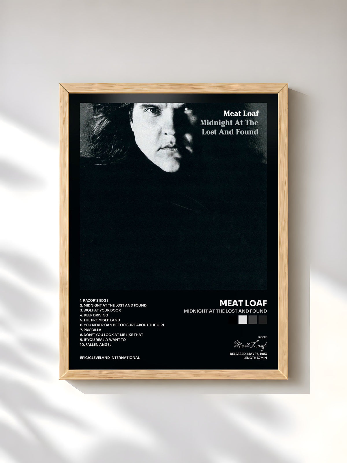 #bois Tableau de l'album Midnight At The Lost And Found de Meat Loaf, cadre en bois brut, imprimé et encadré en France