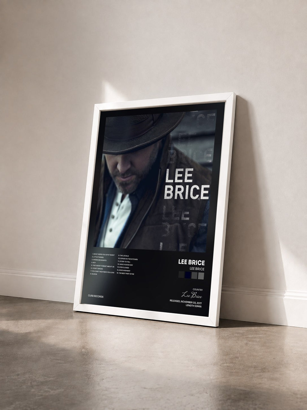 #blanc Tableau de l'album Lee Brice de Lee Brice vu de trois quarts, cadre blanc