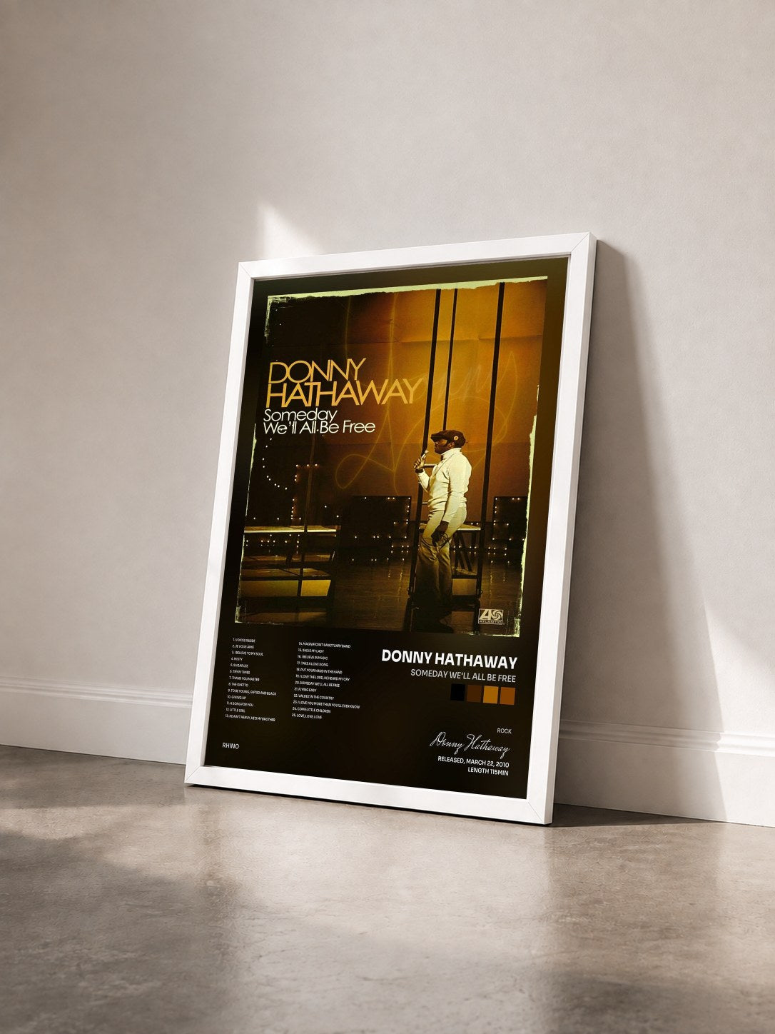 #blanc Tableau de l'album Someday We'll All Be Free de Donny Hathaway vu de trois quarts, cadre blanc