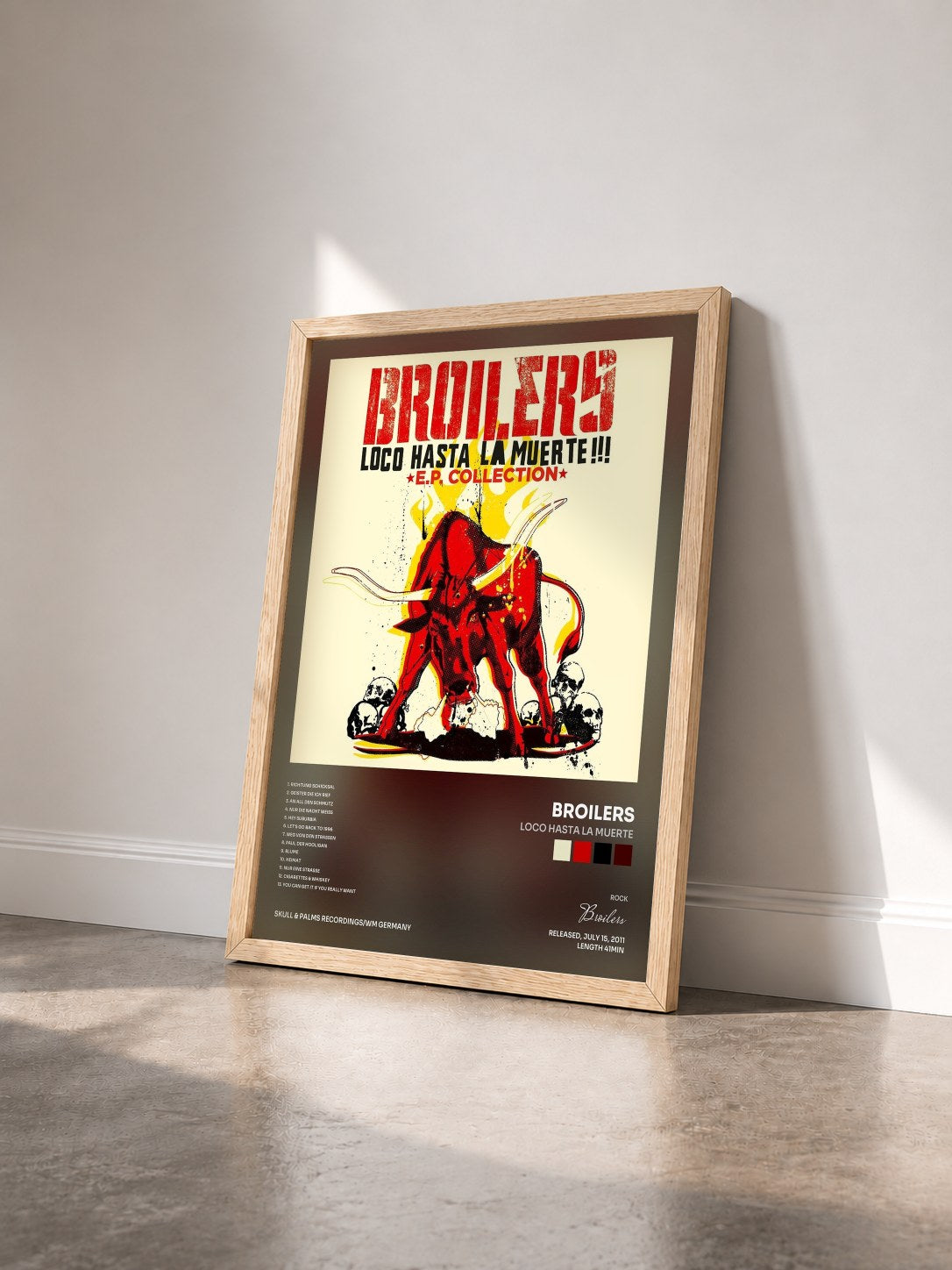 #bois Tableau de l'album Loco Hasta La Muerte de Broilers vu de trois quarts, cadre en bois brut