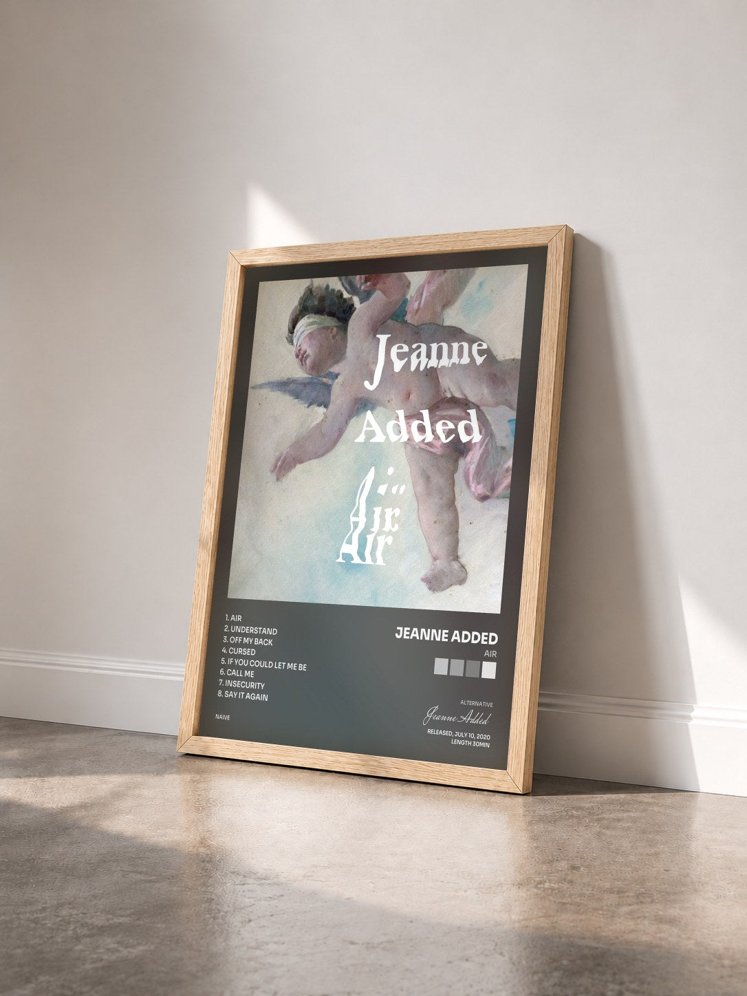 #bois Tableau de l'album Air de Jeanne Added vu de trois quarts, cadre en bois brut