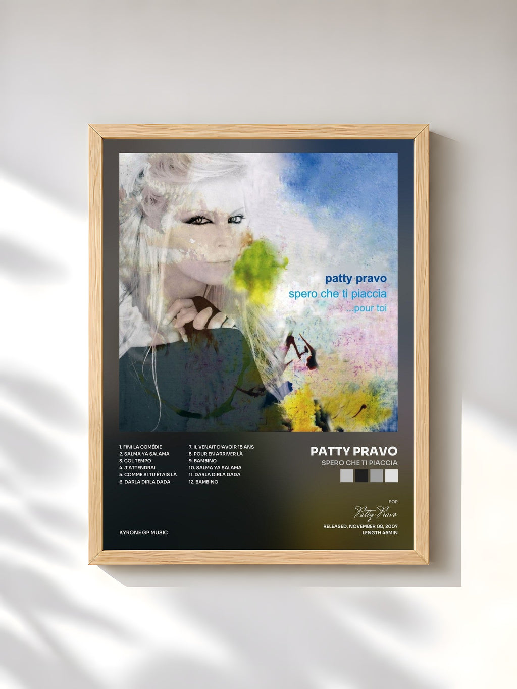 #bois Tableau de l'album Spero che ti piaccia de Patty Pravo, cadre en bois brut, imprimé et encadré en France