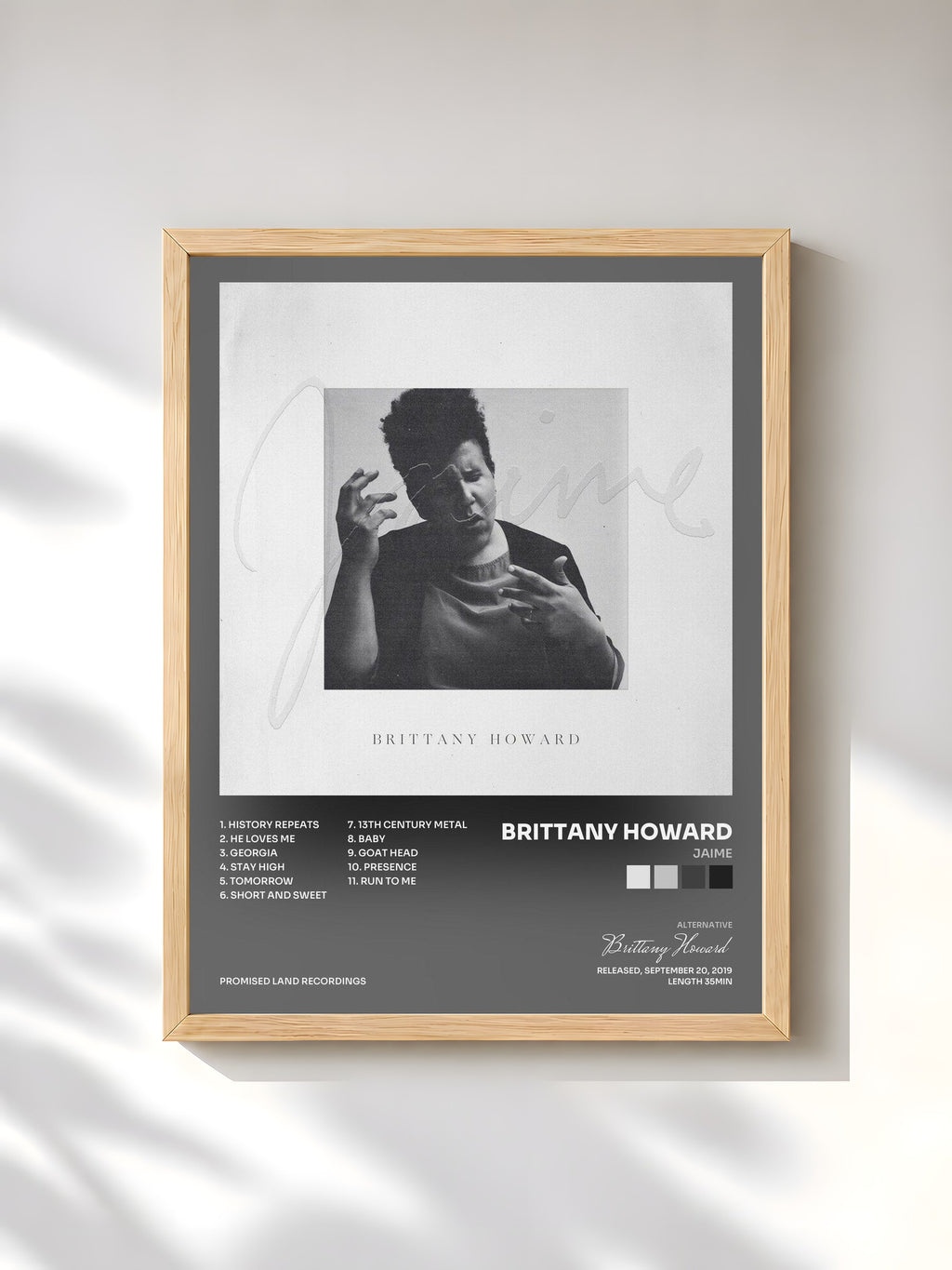#bois Tableau de l'album Jaime de Brittany Howard, cadre en bois brut, imprimé et encadré en France