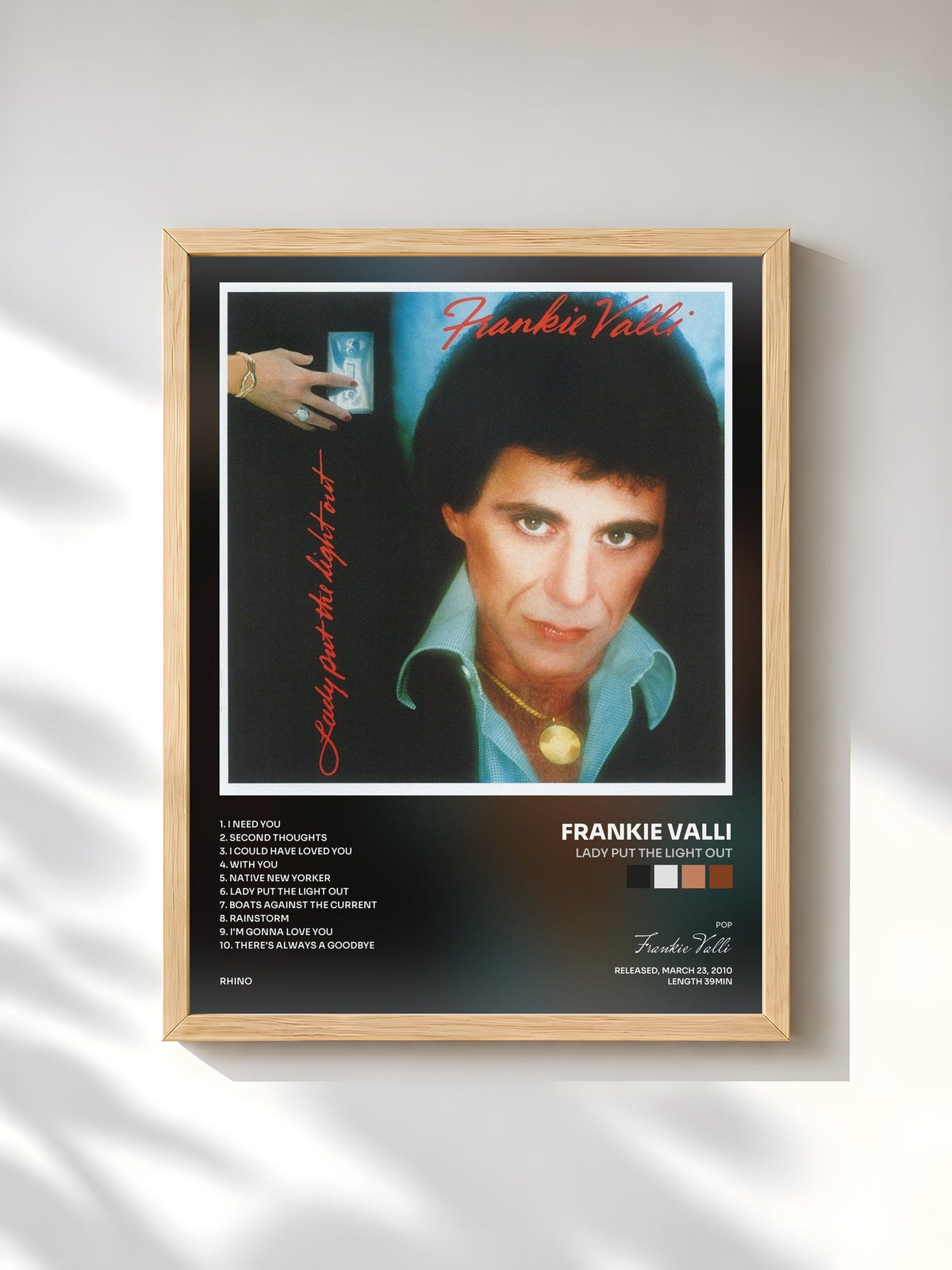 #bois Tableau de l'album Lady Put The Light Out de Frankie Valli, cadre en bois brut, imprimé et encadré en France