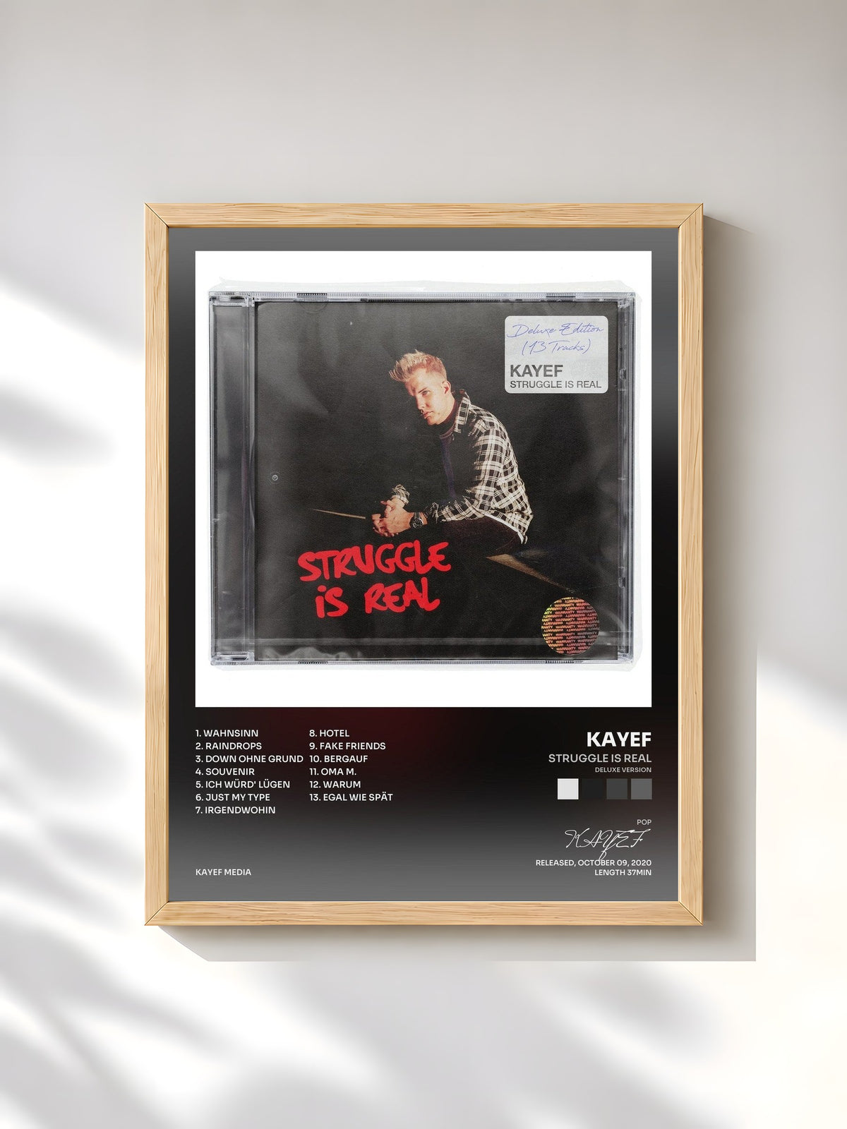#bois Tableau de l'album Struggle Is Real (Deluxe Version) de KAYEF, cadre en bois brut, imprimé et encadré en France