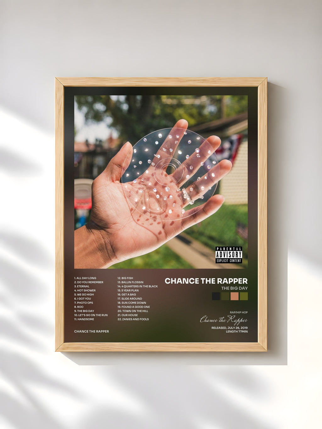 #bois Tableau de l'album The Big Day de Chance the Rapper, cadre en bois brut, imprimé et encadré en France