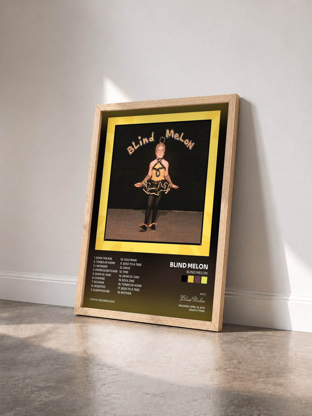 #bois Tableau de l'album Blind Melon de Blind Melon vu de trois quarts, cadre en bois brut