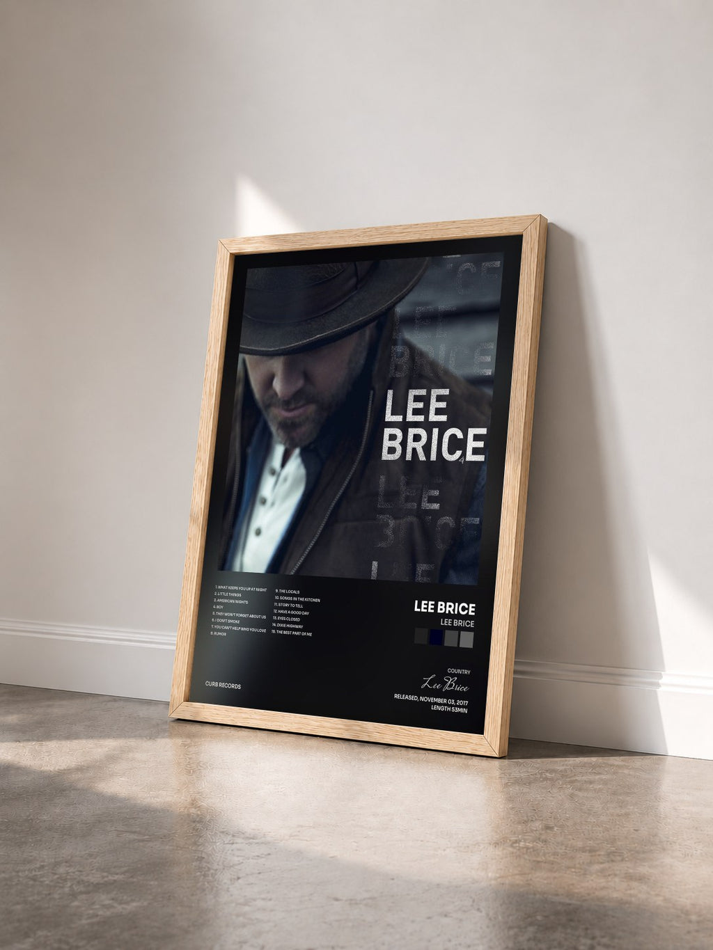 #bois Tableau de l'album Lee Brice de Lee Brice vu de trois quarts, cadre en bois brut