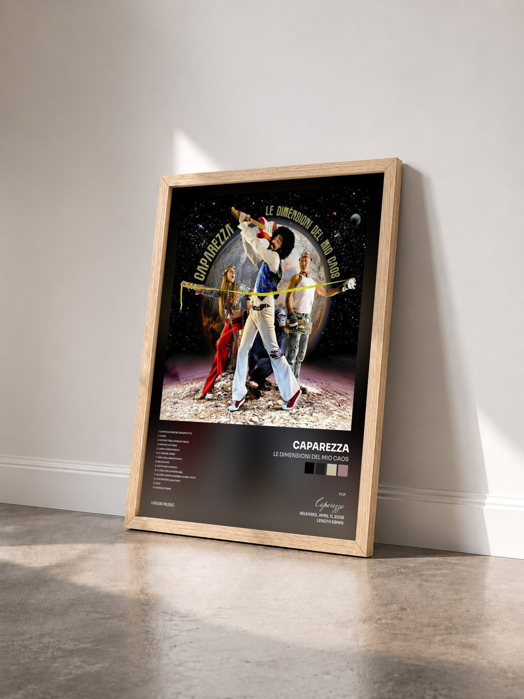 #bois Tableau de l'album Le Dimensioni Del Mio Caos de Caparezza vu de trois quarts, cadre en bois brut