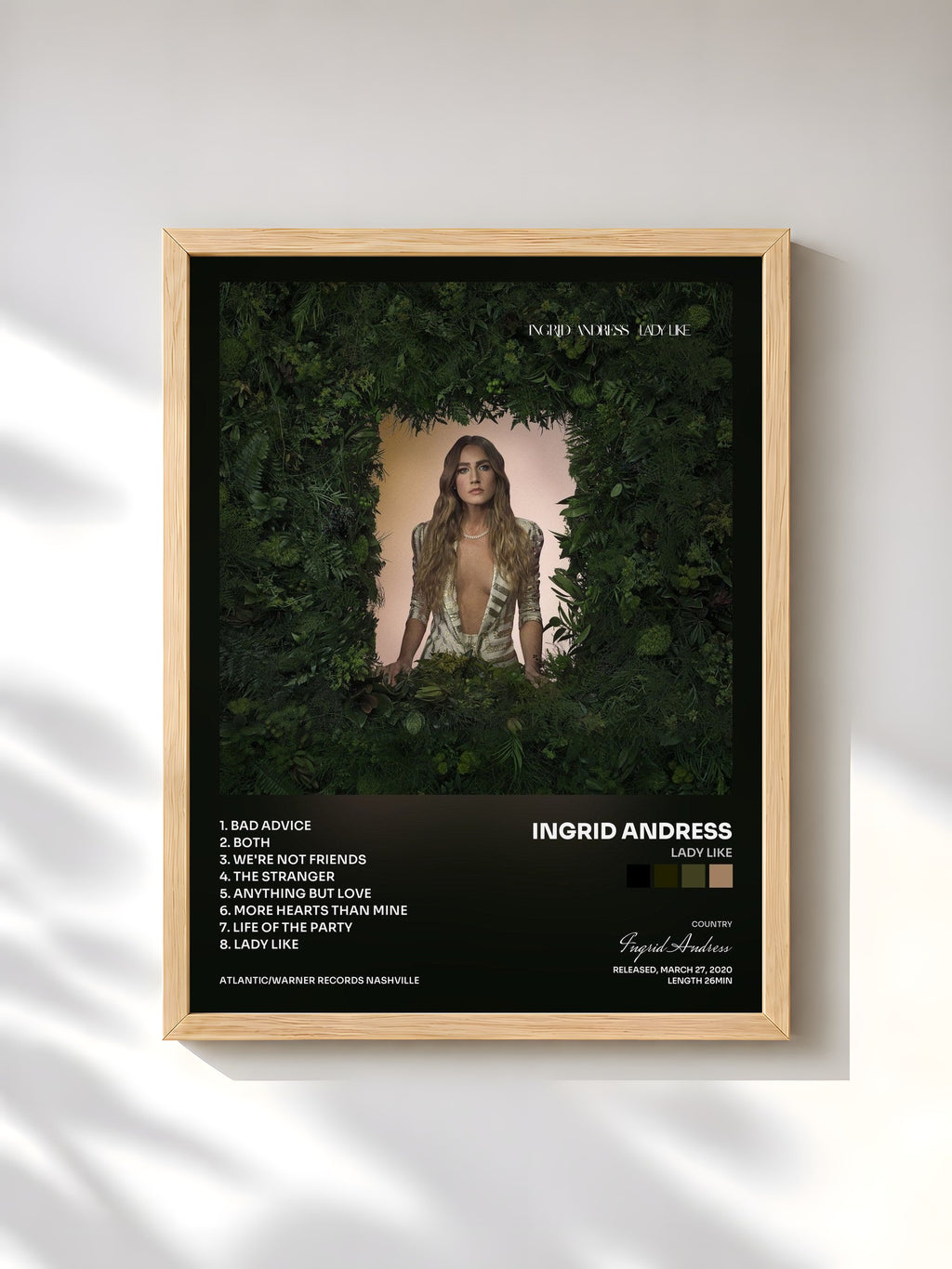 #bois Tableau de l'album Lady Like de Ingrid Andress, cadre en bois brut, imprimé et encadré en France
