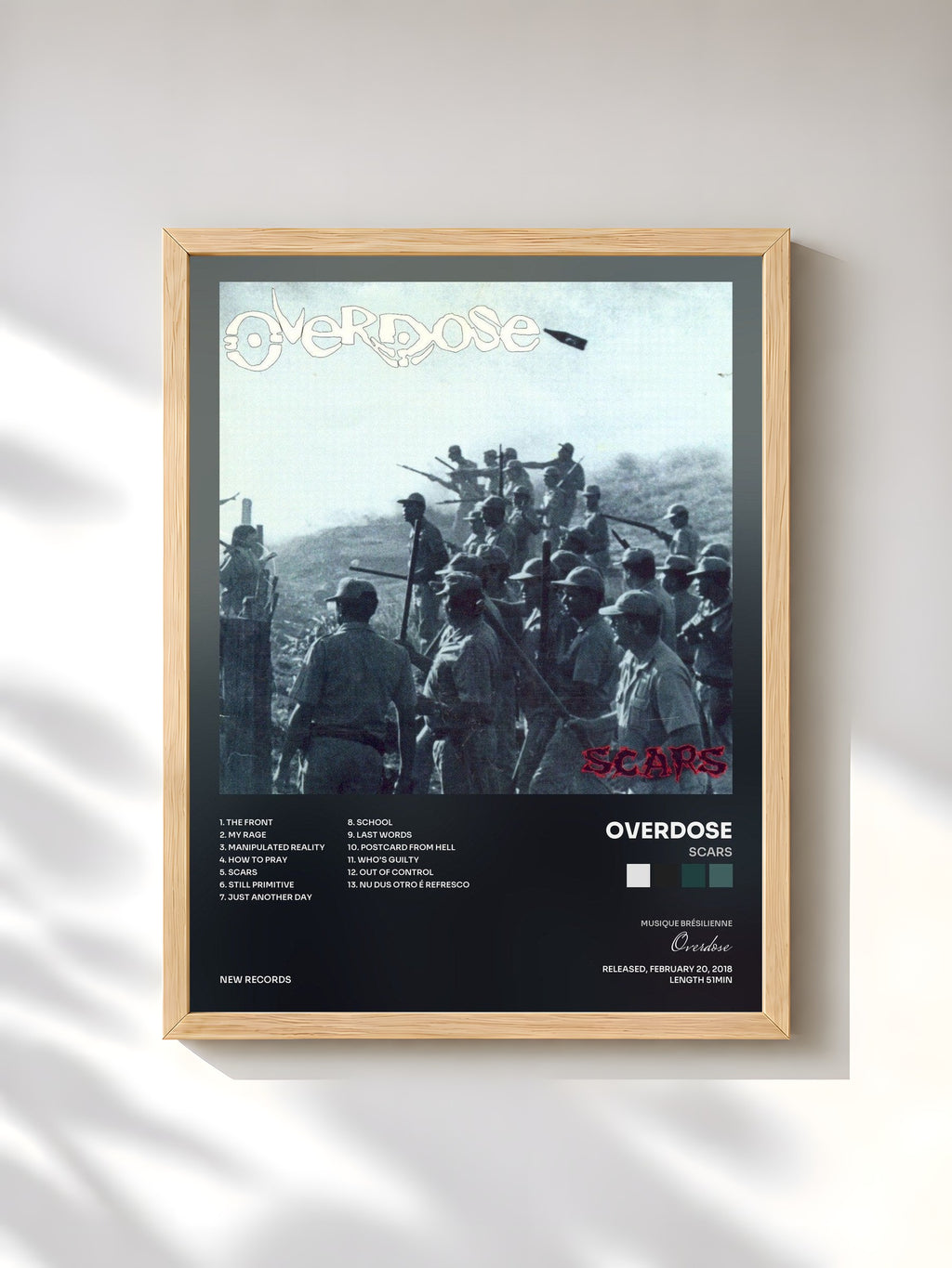 #bois Tableau de l'album Scars de Overdose, cadre en bois brut, imprimé et encadré en France
