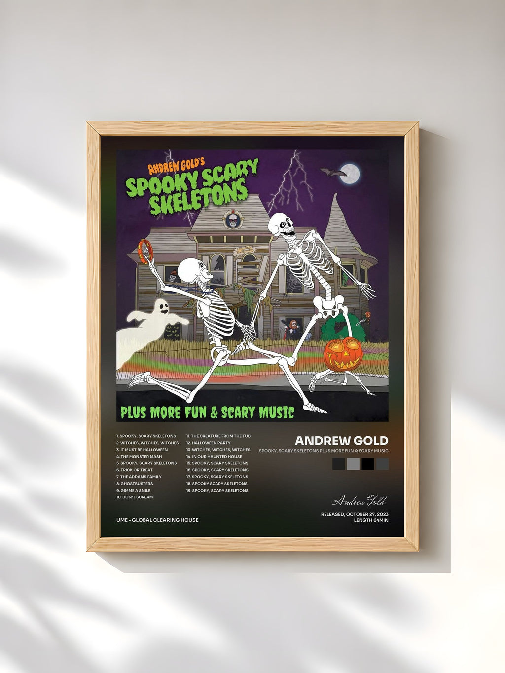 #bois Tableau de l'album Spooky, Scary Skeletons Plus More Fun & Scary Music de Andrew Gold, cadre en bois brut, imprimé et encadré en France