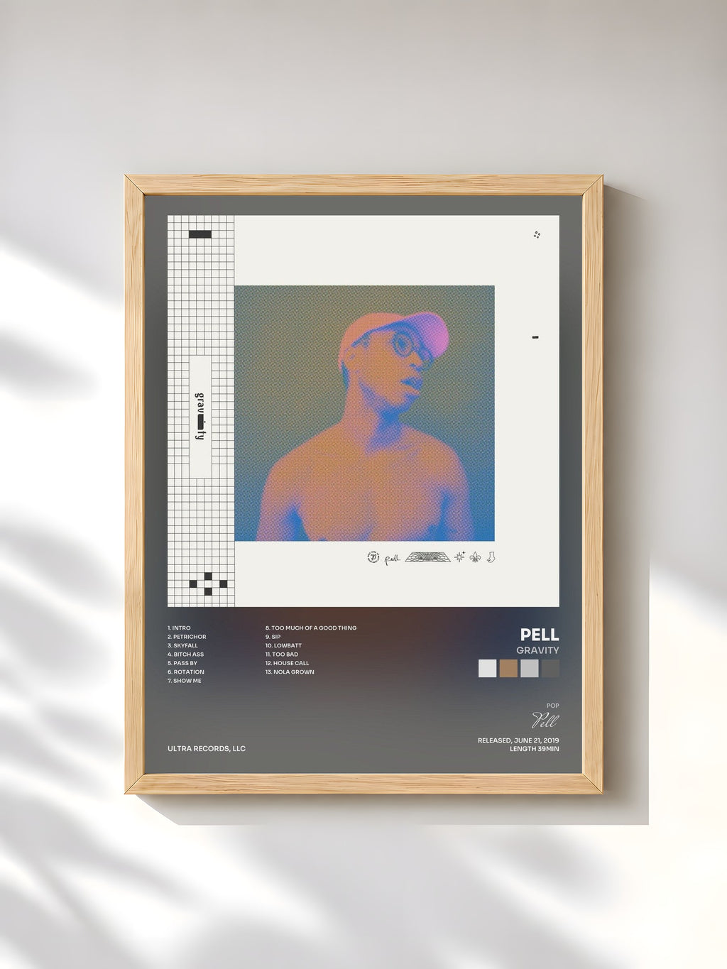 #bois Tableau de l'album Gravity de Pell, cadre en bois brut, imprimé et encadré en France