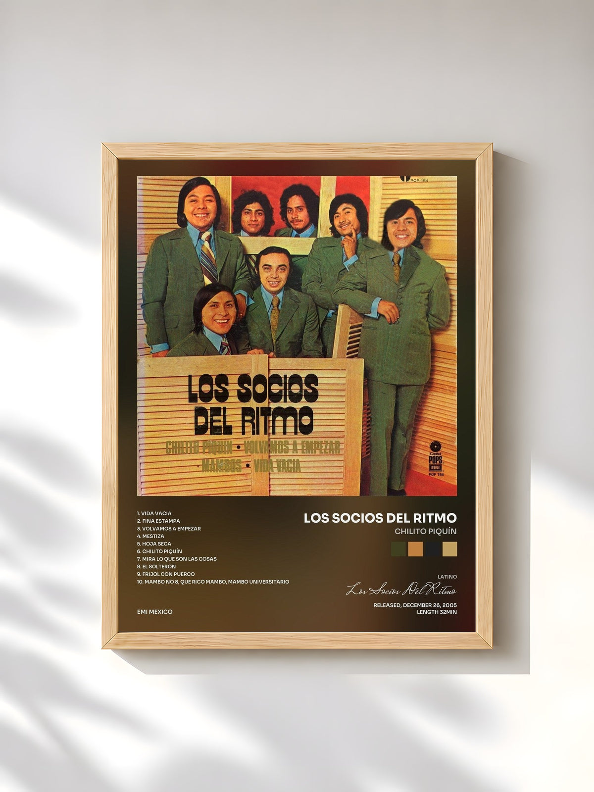 #bois Tableau de l'album Chilito Piquín de Los Socios Del Ritmo, cadre en bois brut, imprimé et encadré en France