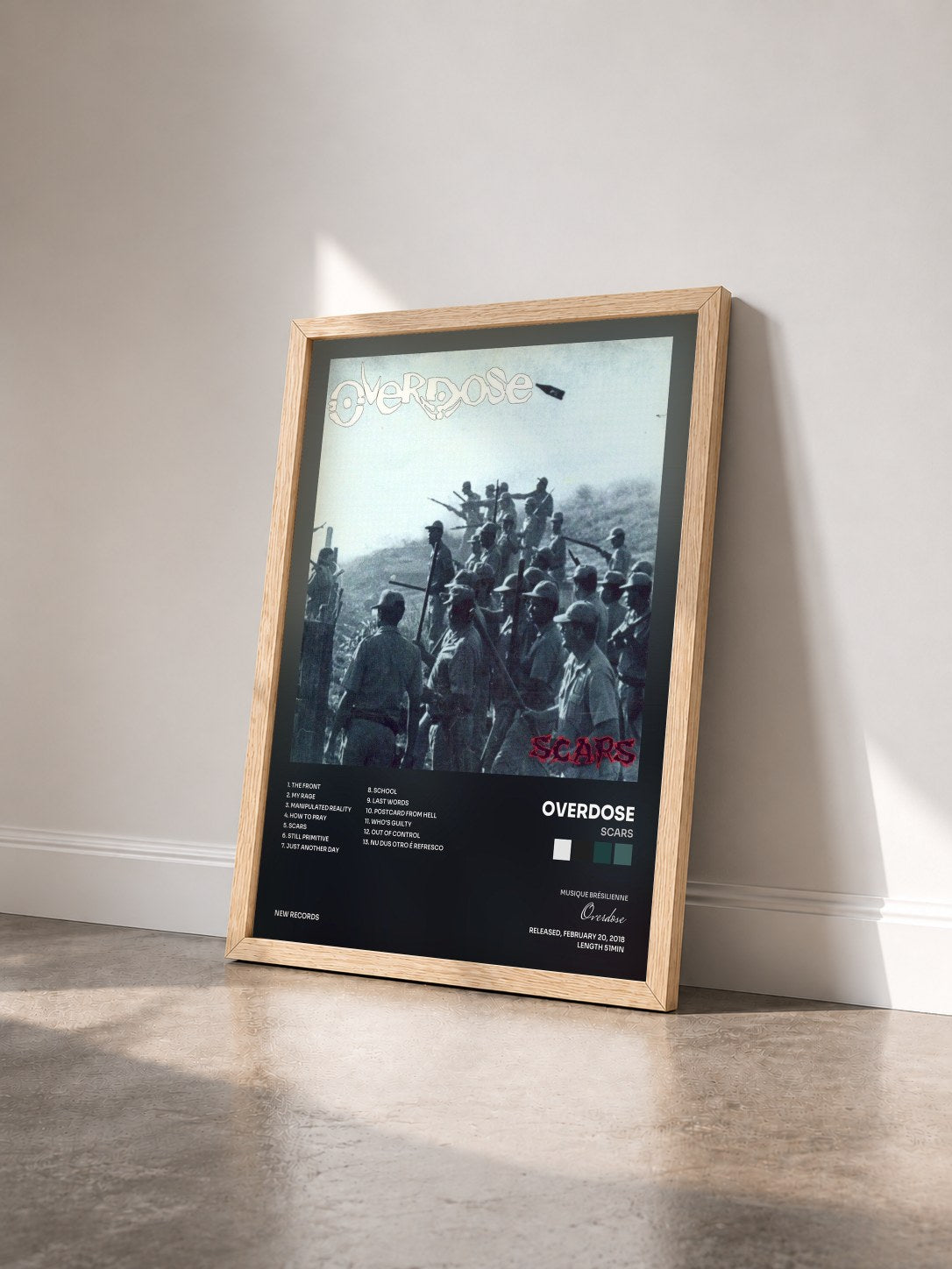 #bois Tableau de l'album Scars de Overdose vu de trois quarts, cadre en bois brut