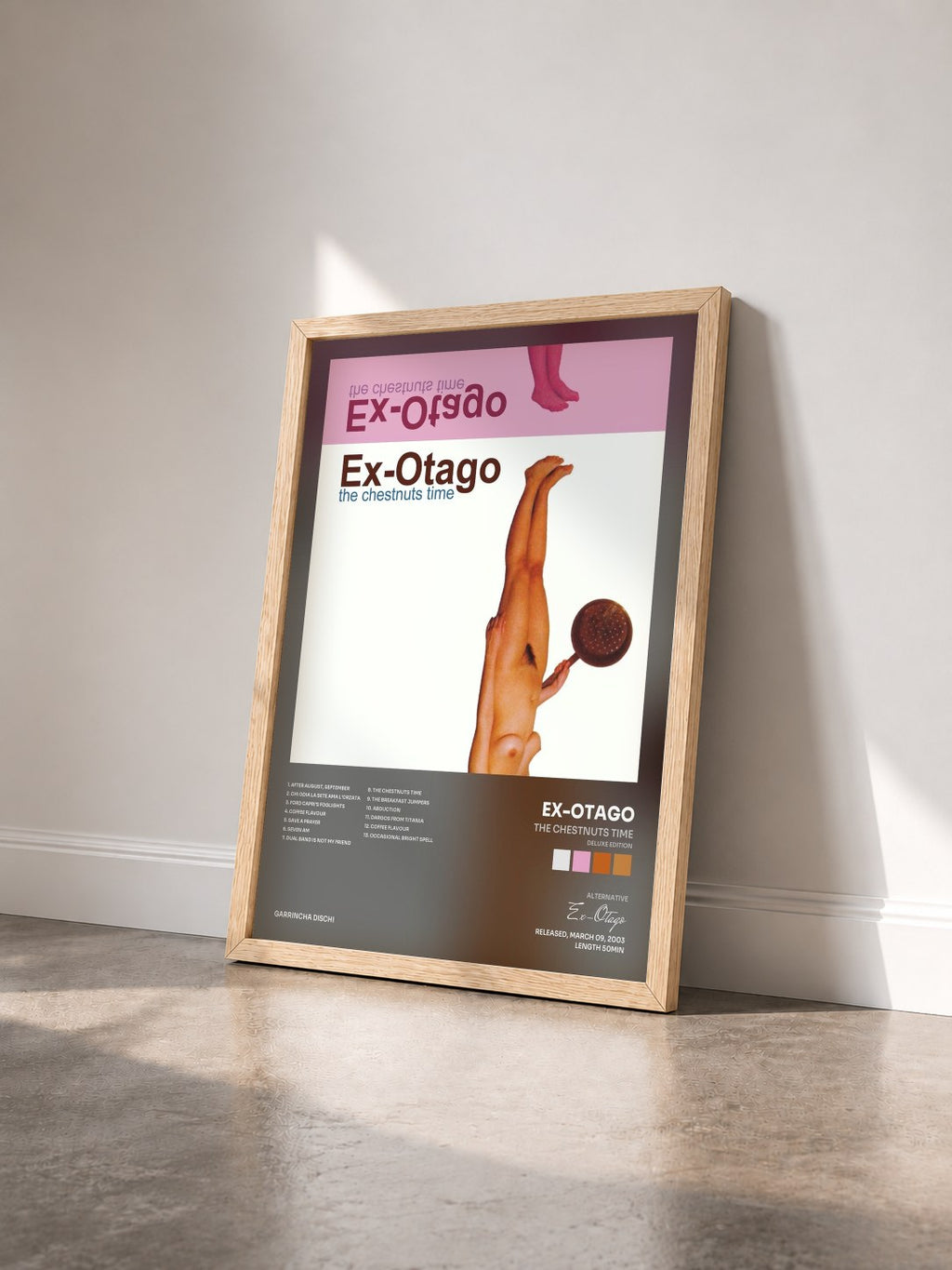 #bois Tableau de l'album The Chestnuts Time (Deluxe Edition) de Ex-Otago vu de trois quarts, cadre en bois brut