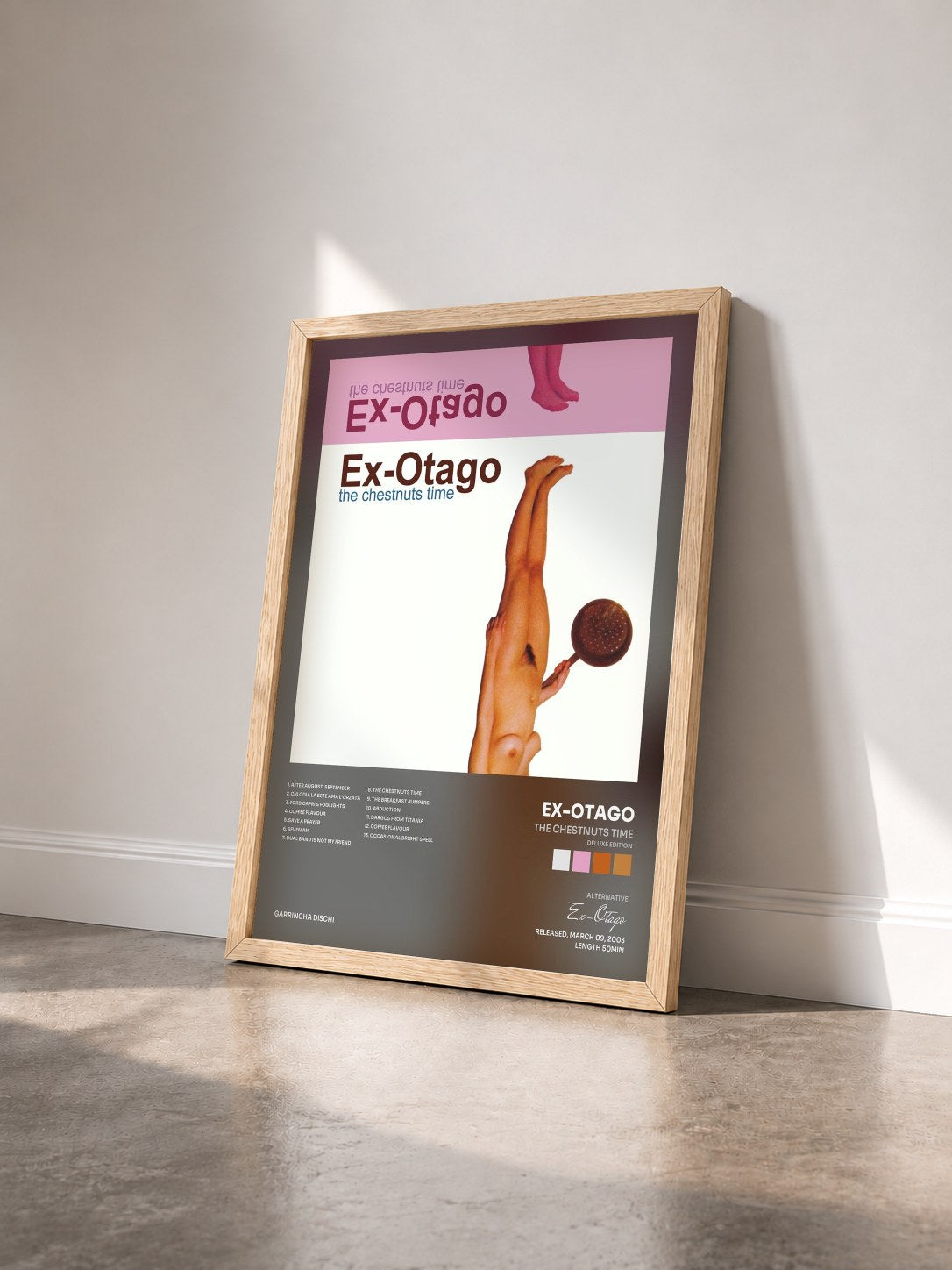 #bois Tableau de l'album The Chestnuts Time (Deluxe Edition) de Ex-Otago vu de trois quarts, cadre en bois brut