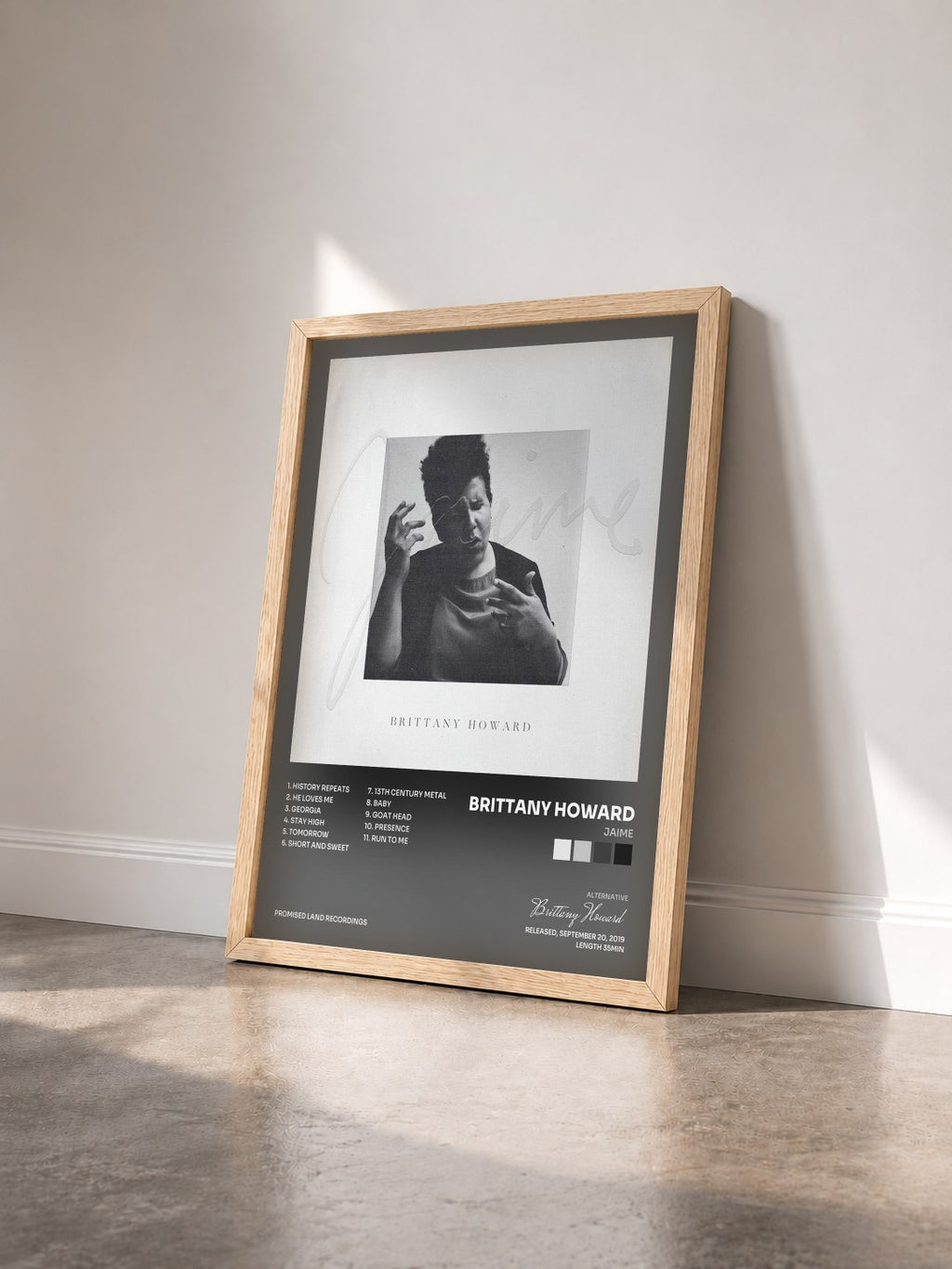 #bois Tableau de l'album Jaime de Brittany Howard vu de trois quarts, cadre en bois brut