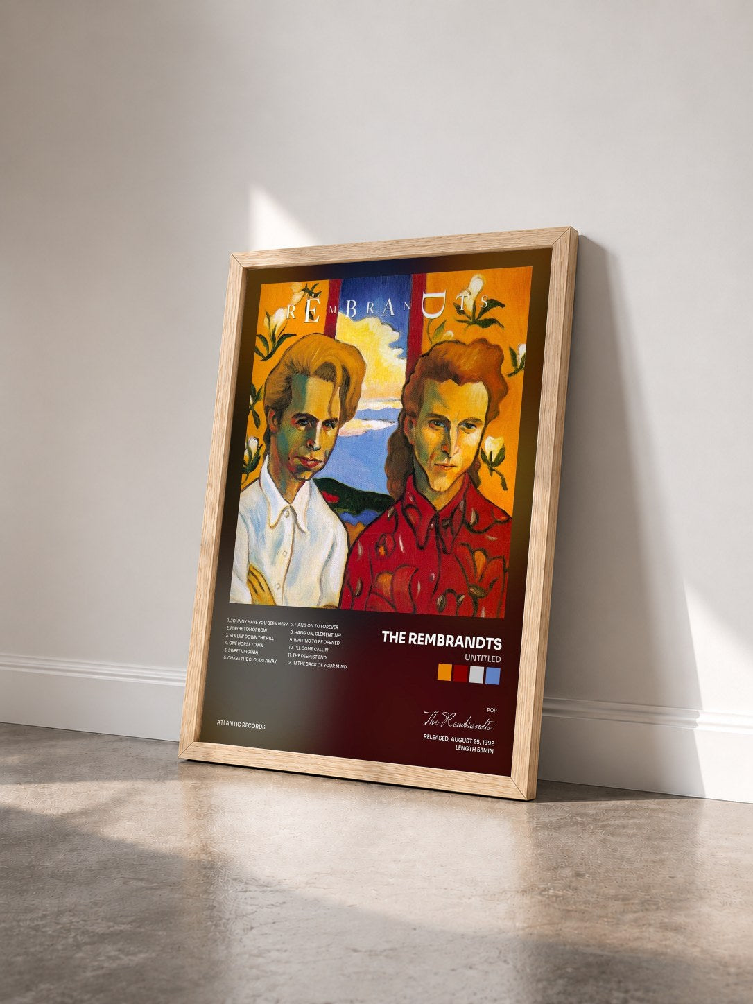 #bois Tableau de l'album Untitled de The Rembrandts vu de trois quarts, cadre en bois brut