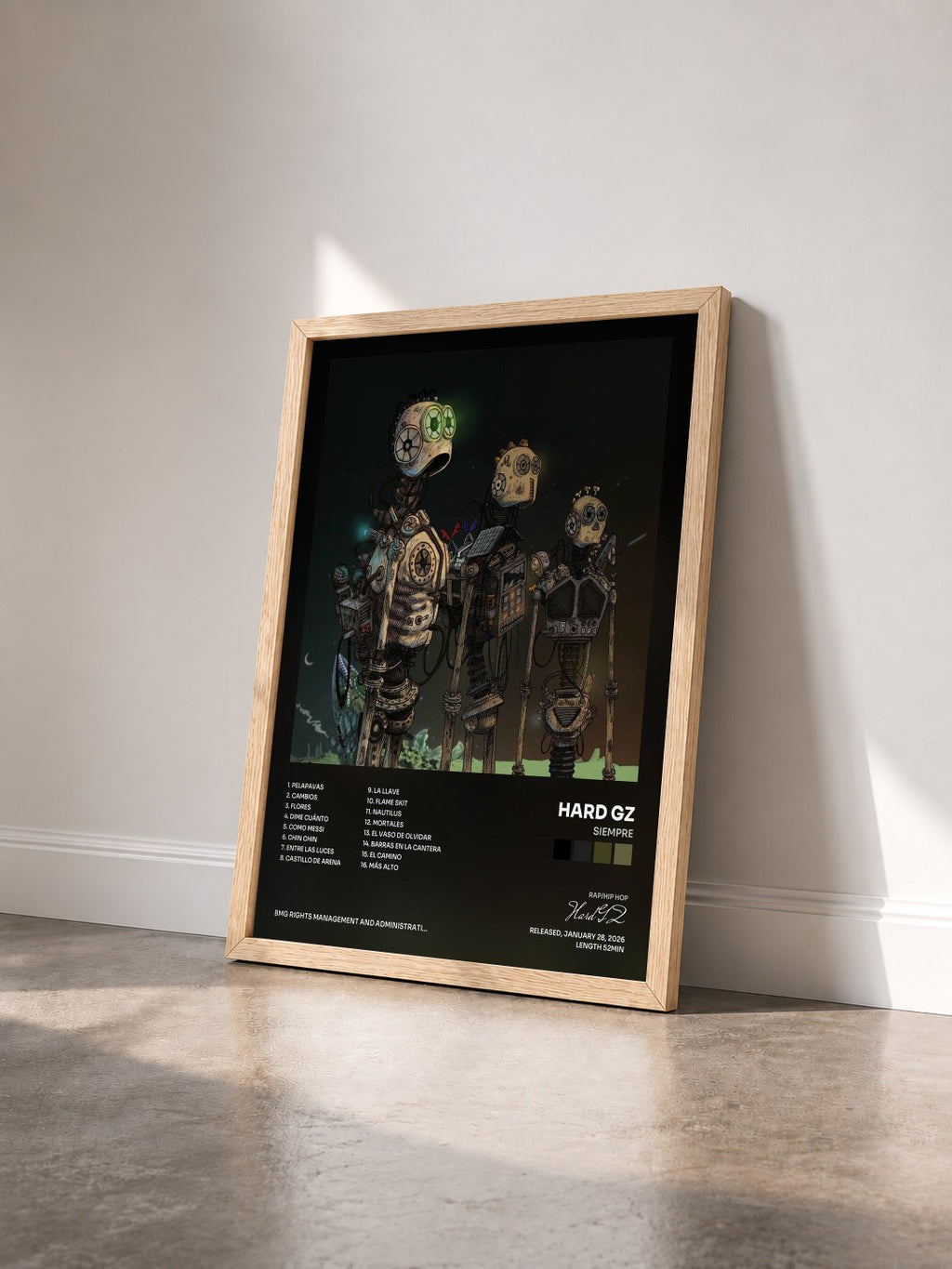 #bois Tableau de l'album Siempre de Hard GZ vu de trois quarts, cadre en bois brut