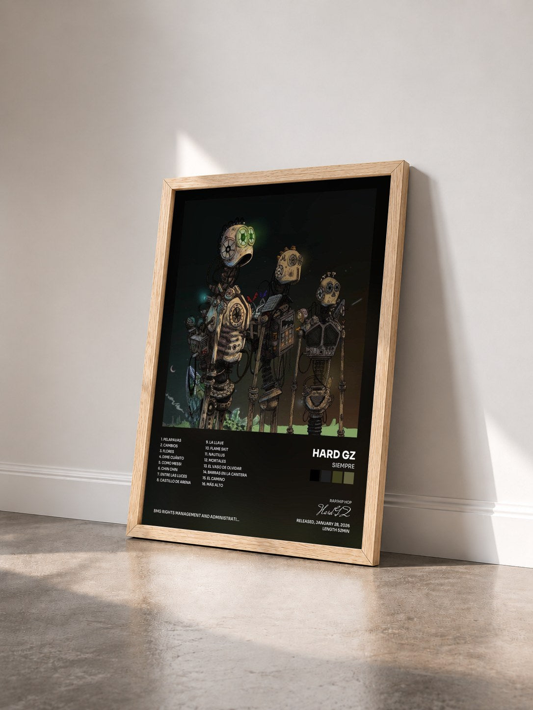 #bois Tableau de l'album Siempre de Hard GZ vu de trois quarts, cadre en bois brut