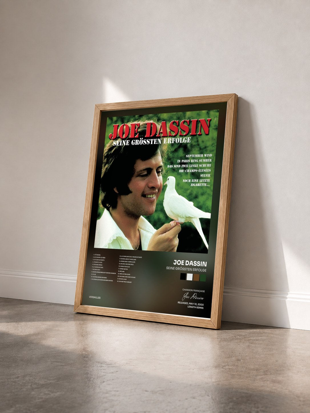 #bois Tableau de l'album Seine Grössten Erfolge de Joe Dassin vu de trois quarts, cadre en bois brut