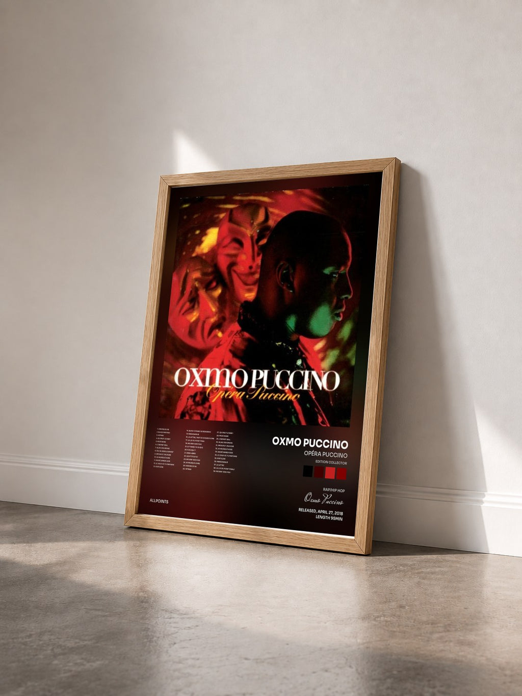 #bois Tableau de l'album Opéra Puccino (Edition Collector) de Oxmo Puccino vu de trois quarts, cadre en bois brut