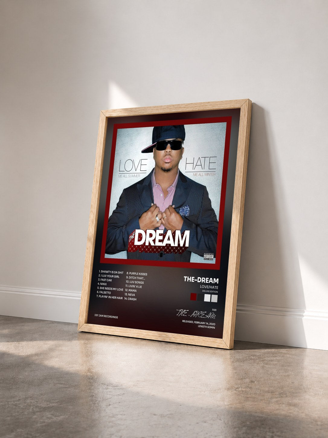 #bois Tableau de l'album Love/Hate (Deluxe Edition) de THE-DREAM vu de trois quarts, cadre en bois brut