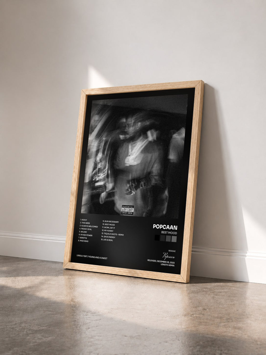 #bois Tableau de l'album Best Mood de Popcaan vu de trois quarts, cadre en bois brut