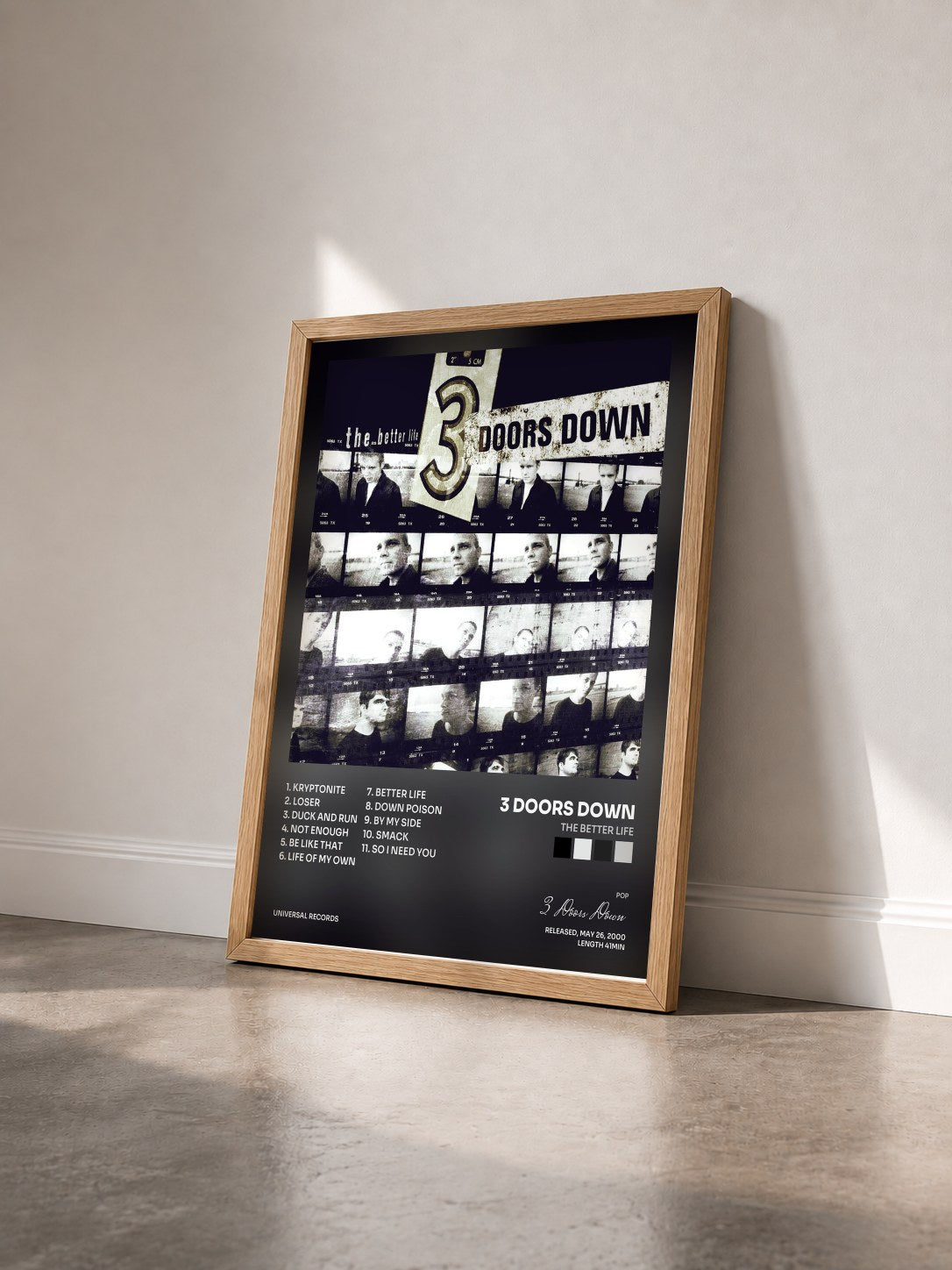 #bois Tableau de l'album The Better Life de 3 Doors Down vu de trois quarts, cadre en bois brut