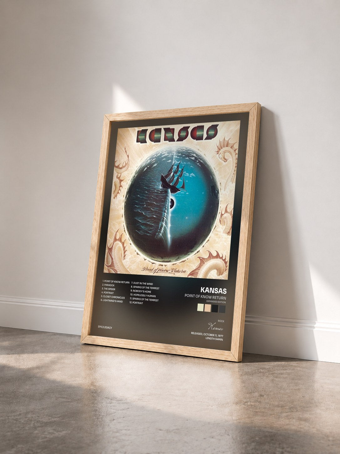 #bois Tableau de l'album Point Of Know Return (Expanded Edition) de Kansas vu de trois quarts, cadre en bois brut