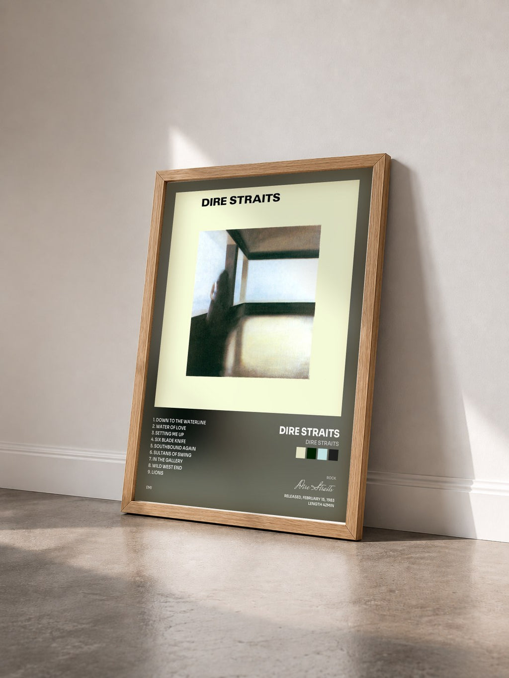 #bois Tableau de l'album Dire Straits de Dire Straits vu de trois quarts, cadre en bois brut