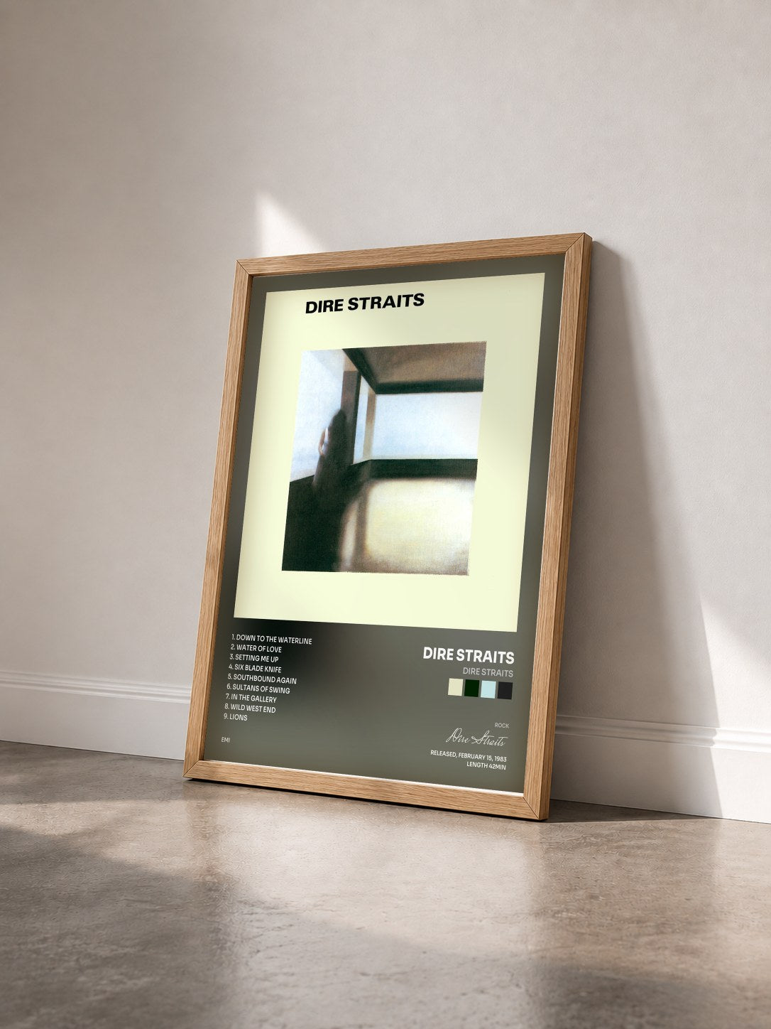 #bois Tableau de l'album Dire Straits de Dire Straits vu de trois quarts, cadre en bois brut