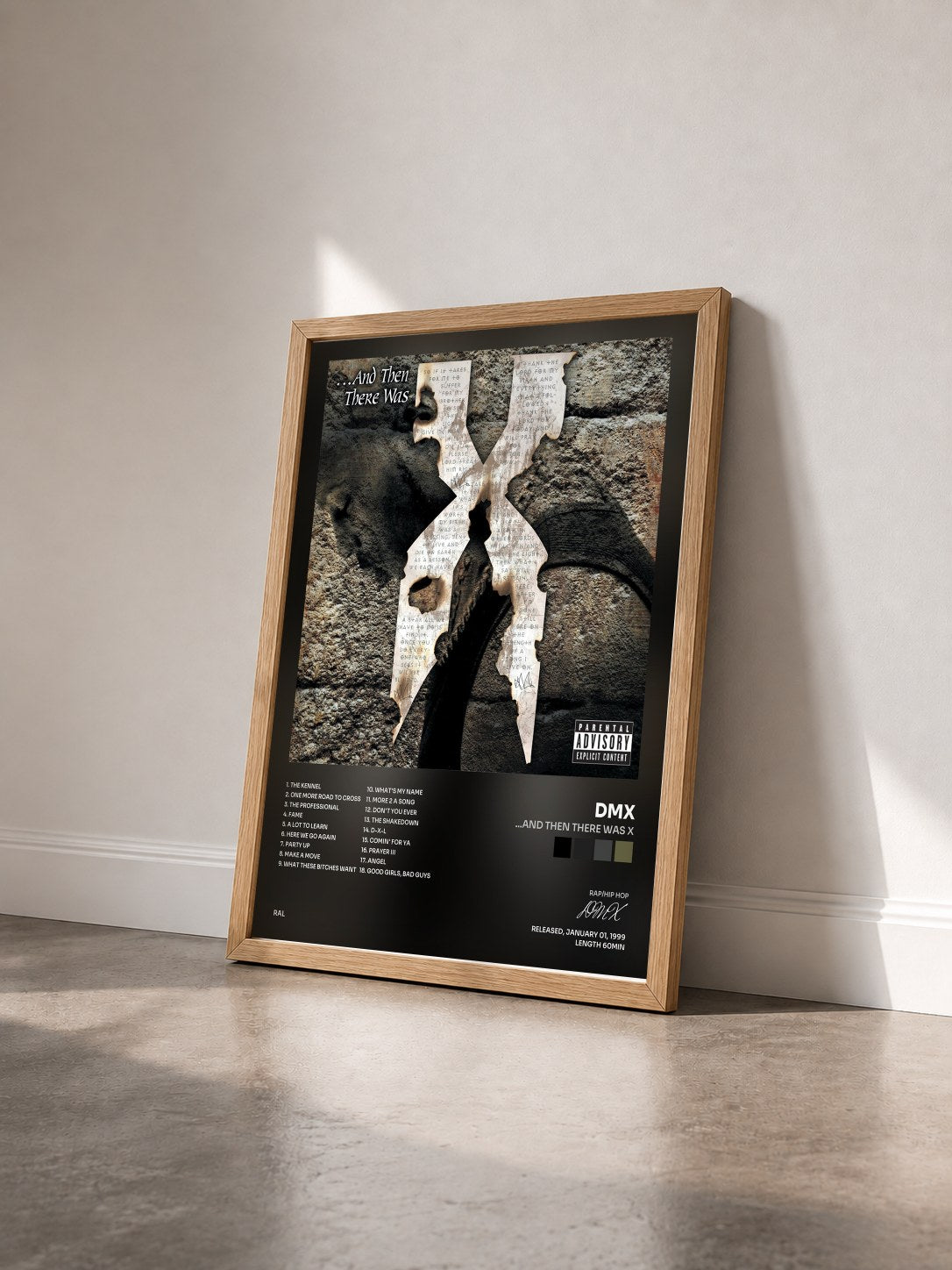#bois Tableau de l'album ...And Then There Was X de DMX vu de trois quarts, cadre en bois brut